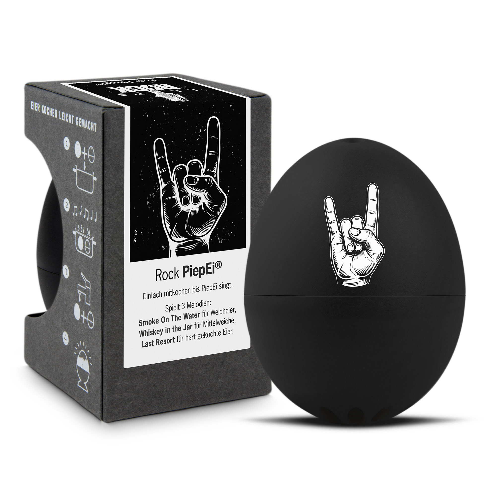 BRAINSTREAM PiepEi ROCK (Neues Design) Eieruhr zum Mitkochen für 3 Härtegrade