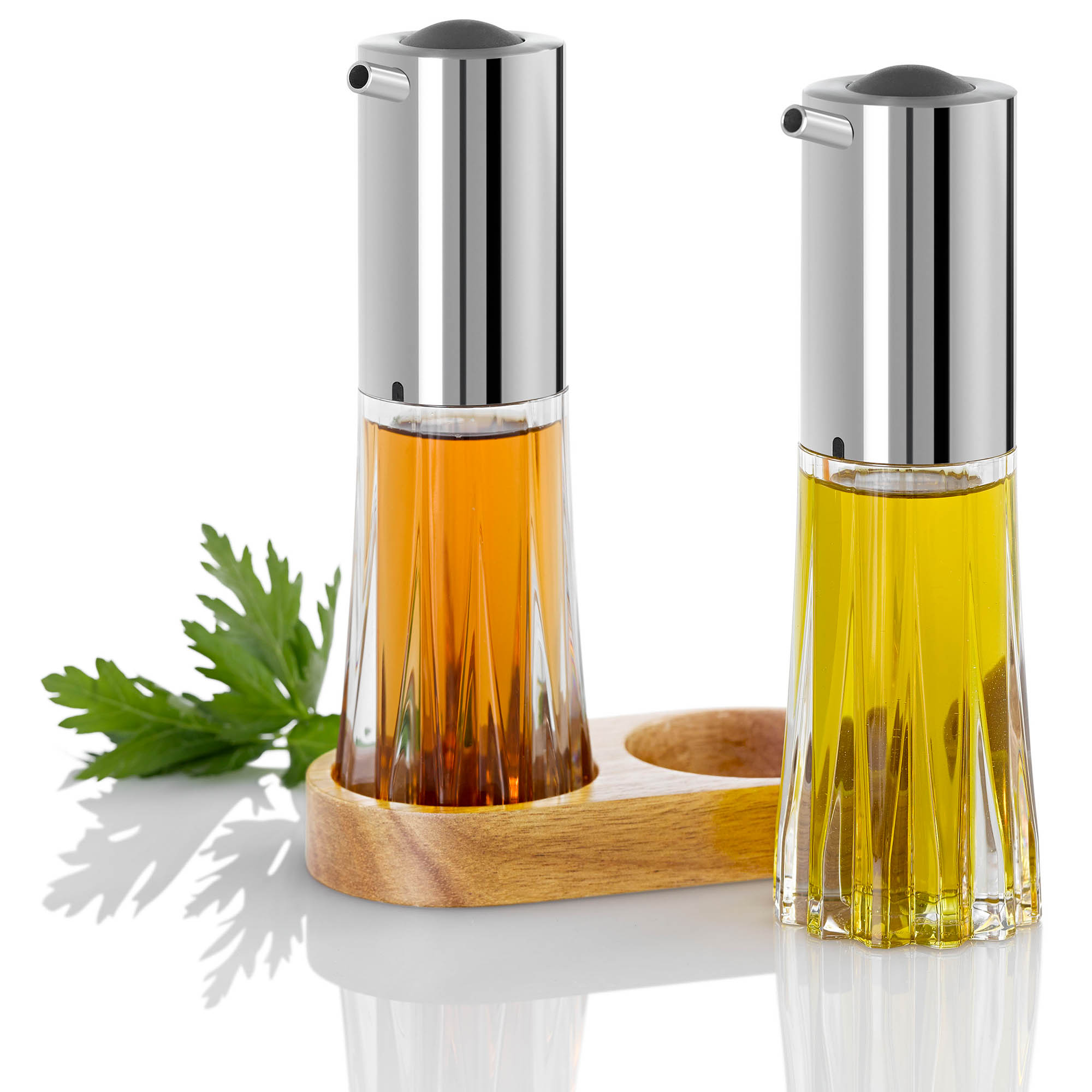 AdHoc cruet with vinegar and oil dispenser in wooden tray MENAGE CRYSTAL