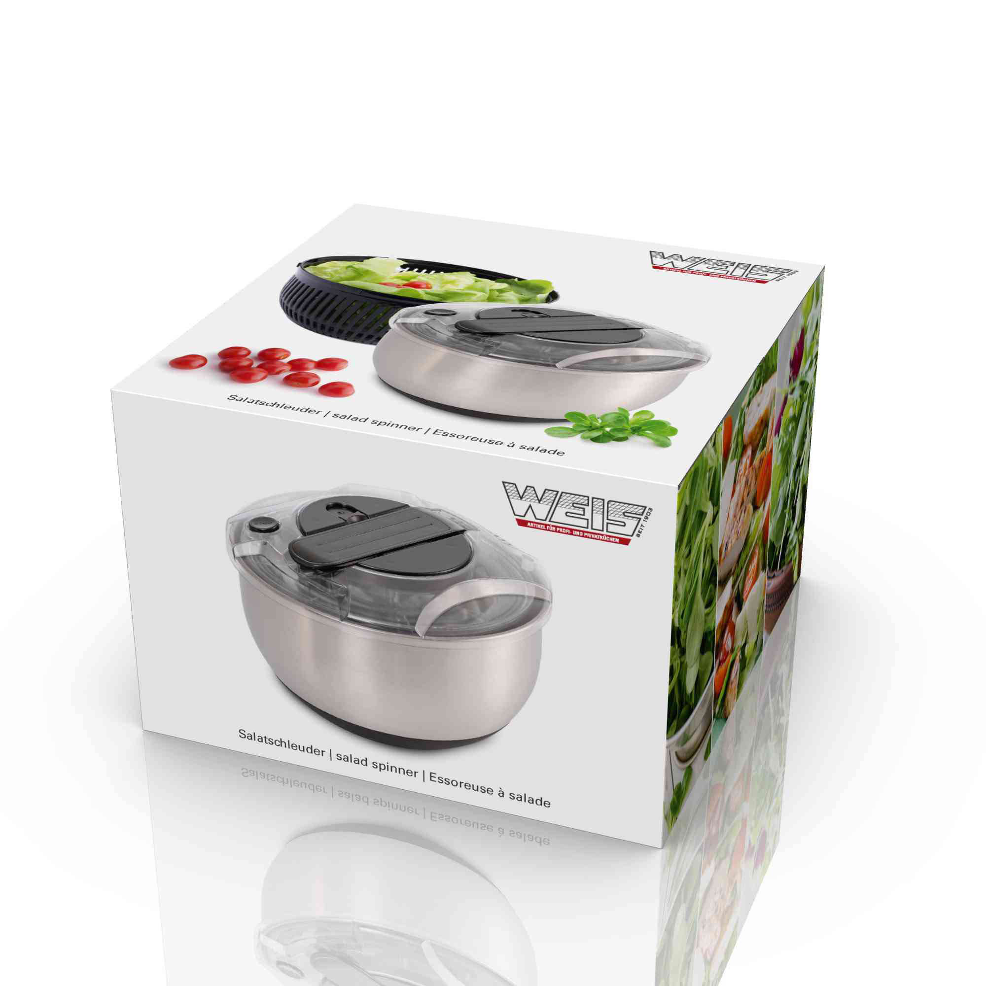 WEIS Salatschleuder 24 cm aus Edelstahl satiniert mit Druckmechanismus