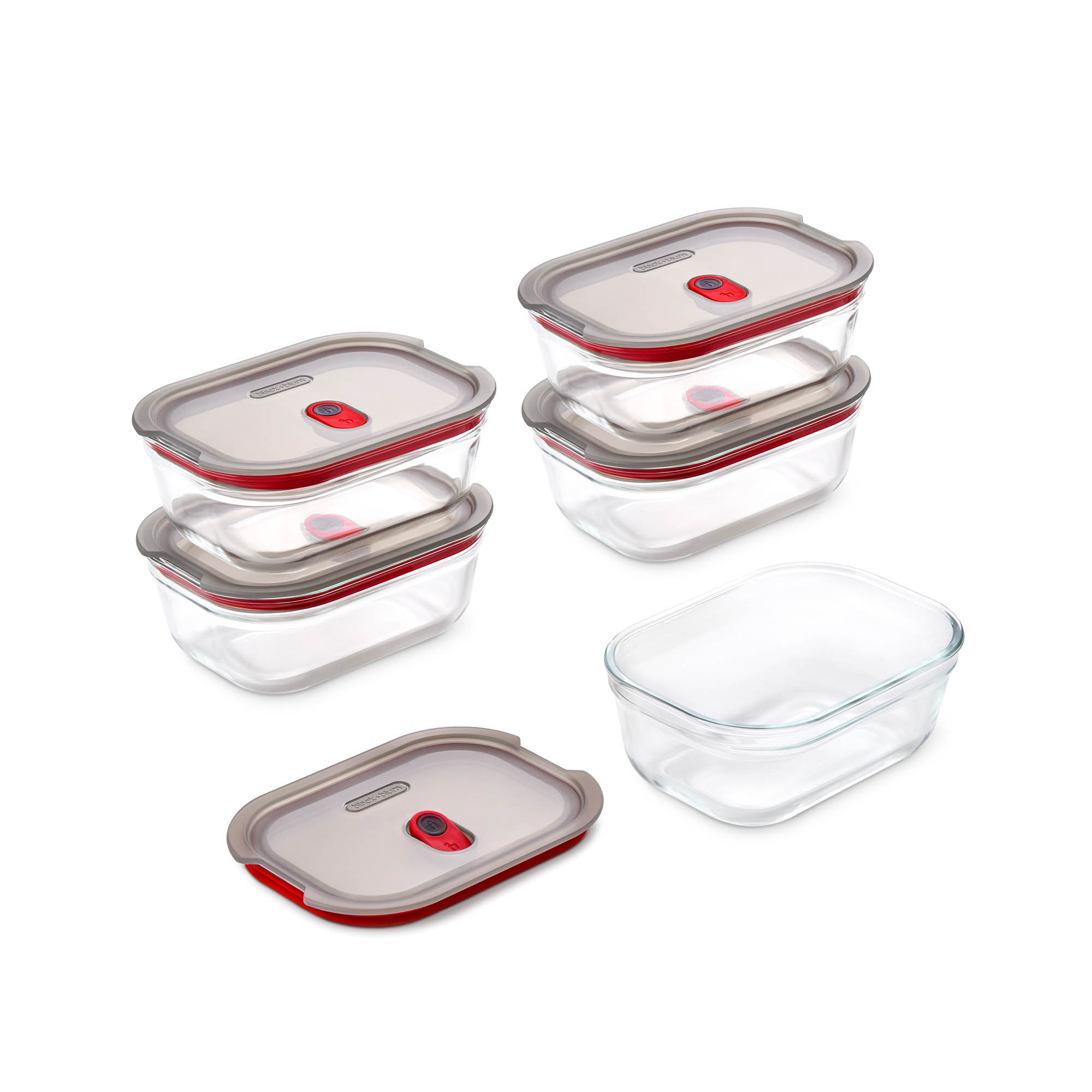 BLACK+BLUM 5er Set Multifunktions-Boxen aus Borosilikatglas je 0,6 Liter