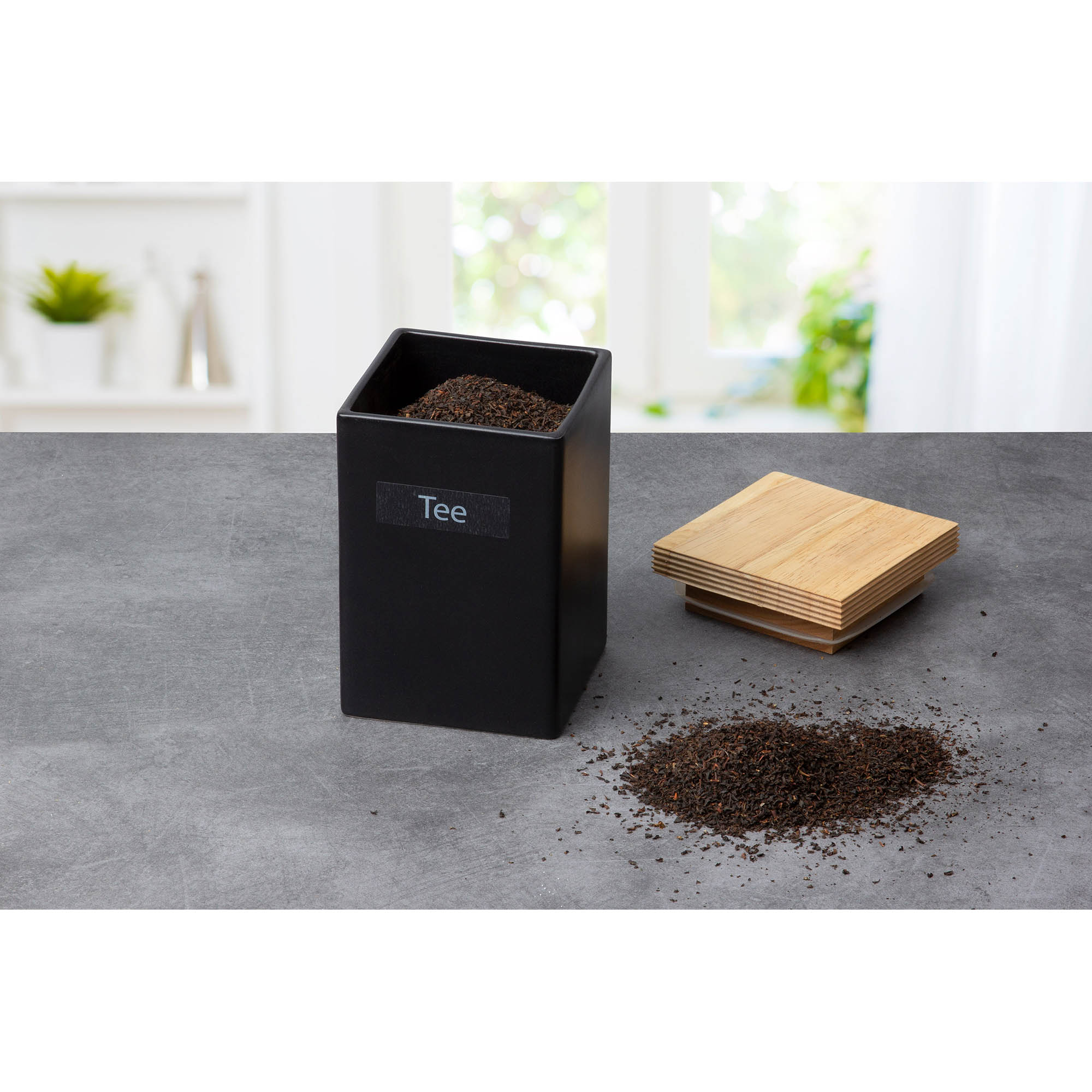 CONTINENTA Vorratsdose mit Holzdeckel 1,0 Liter quadratisch, schwarz
