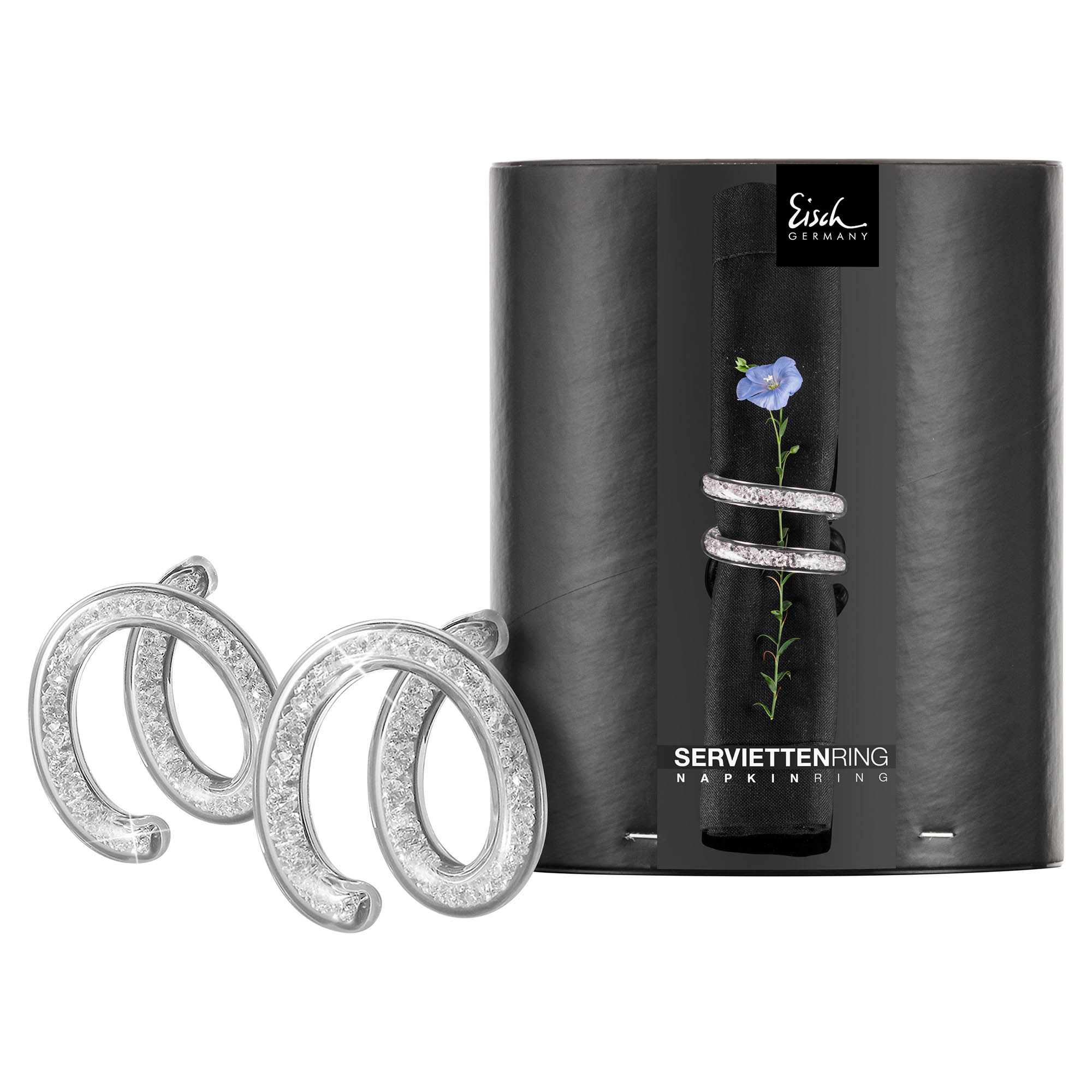 EISCH napkin rings 10 CARAT made of crystal glass with glass diamonds 2 pieces