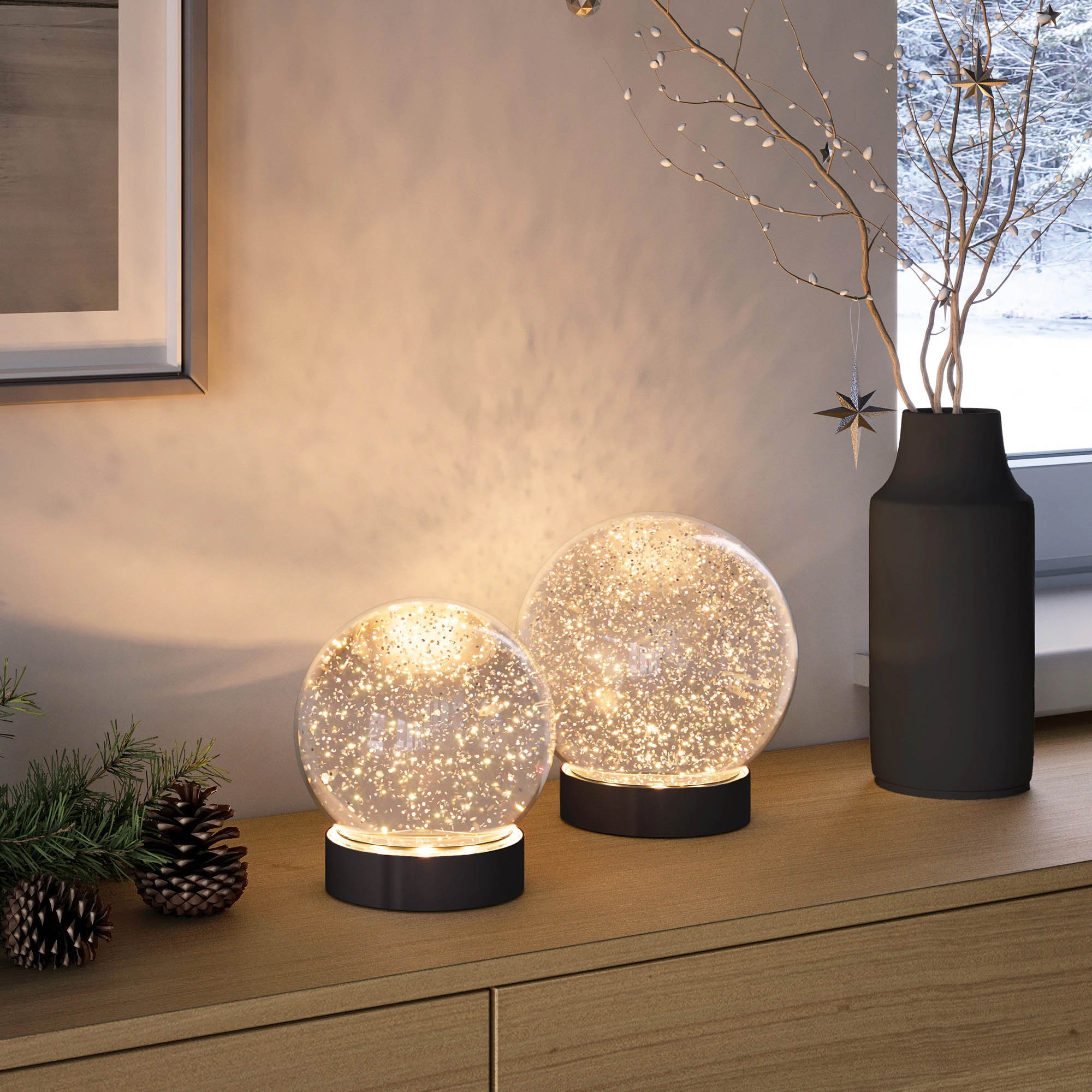 SOMPEX LED-Tischleuchte GLAMOR BAUBLE 18 cm schwarz Dekoleuchte mit beweglichem Glitter