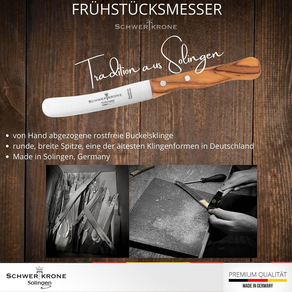 SCHWERTKRONE Frühstücksmesser Buckelsmesser Klingenlänge 11 cm Olivenholz