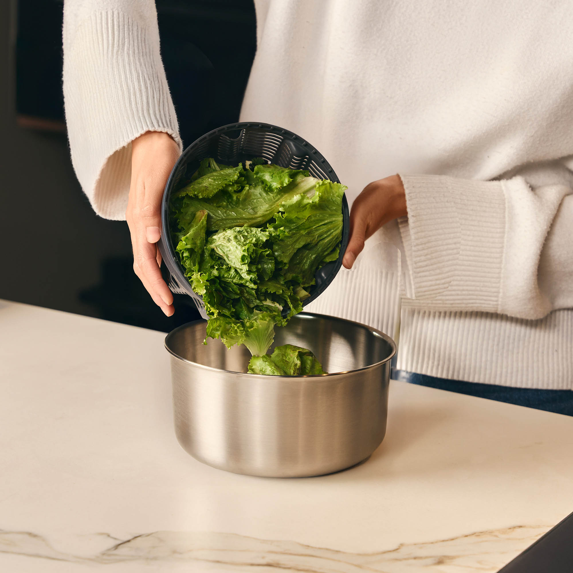 ZYLISS salad spinner EASY SPIN S stainless steel rope pull mechanism 23 cm black