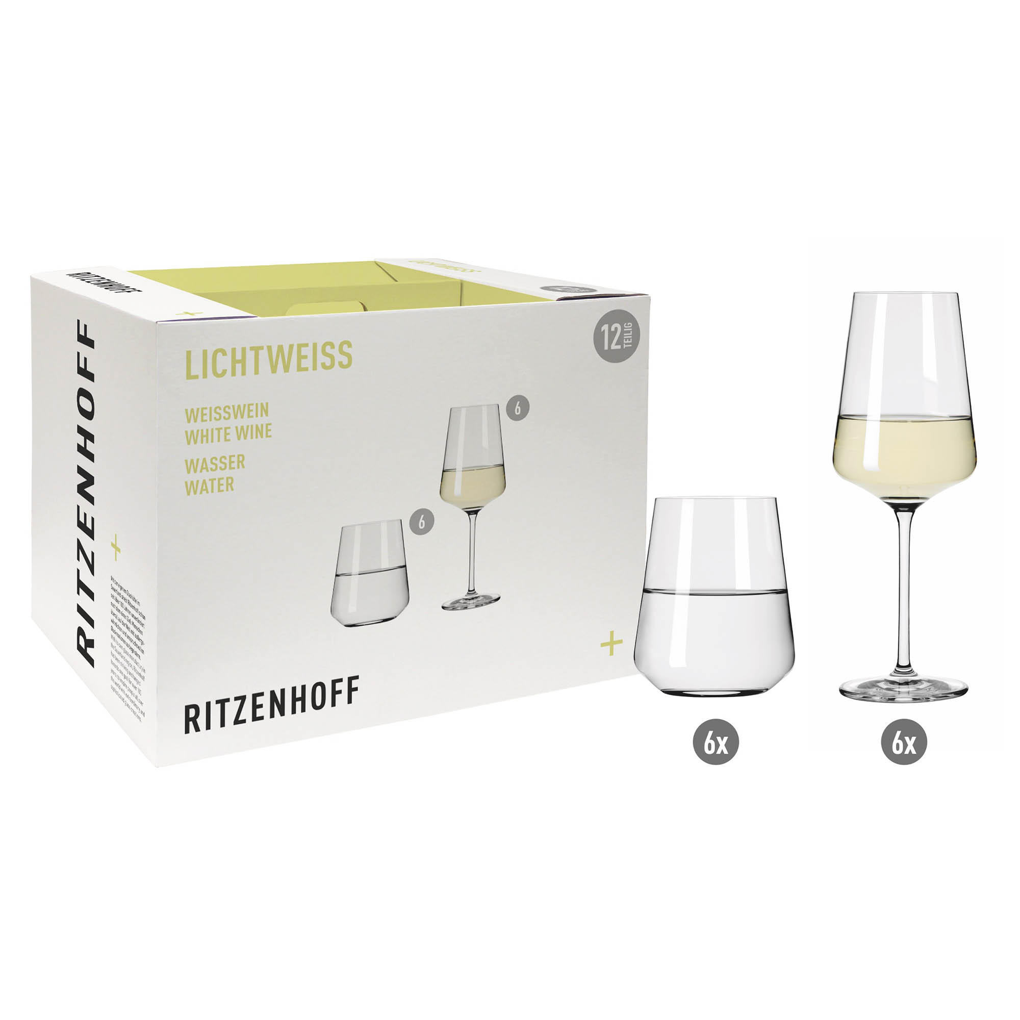 RITZENHOFF set of 12 LIGHT WHITE JULIE 6 x white wine glass 6 x water glass