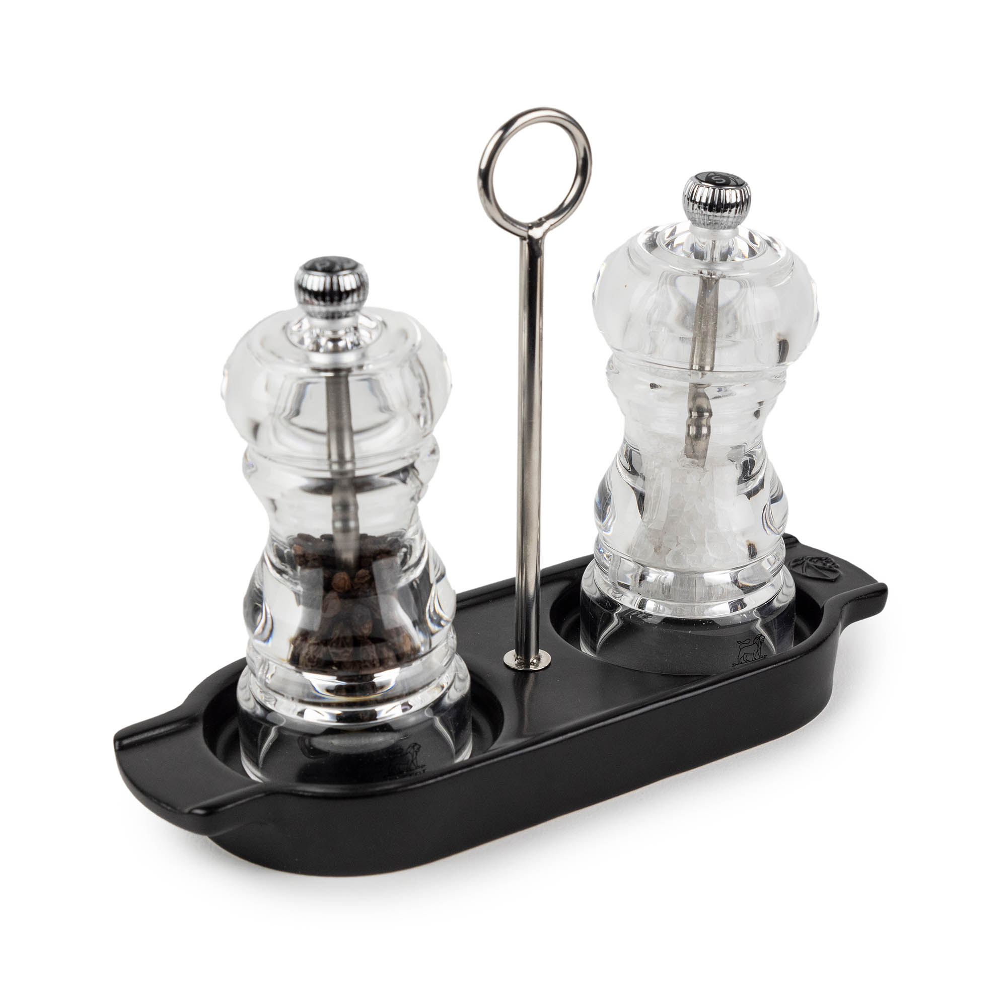 PEUGEOT mill coaster for 2 mills LINEA ceramic black with stainless steel handle