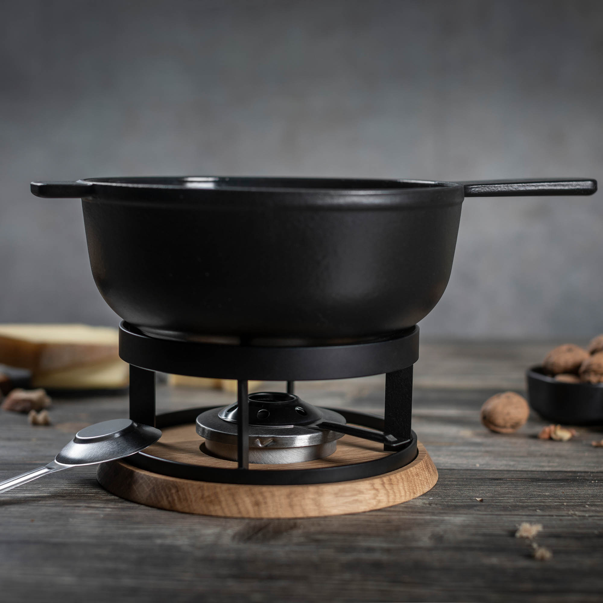 KUHN RIKON Rechaud OAK 20 cm black coated with oak coaster