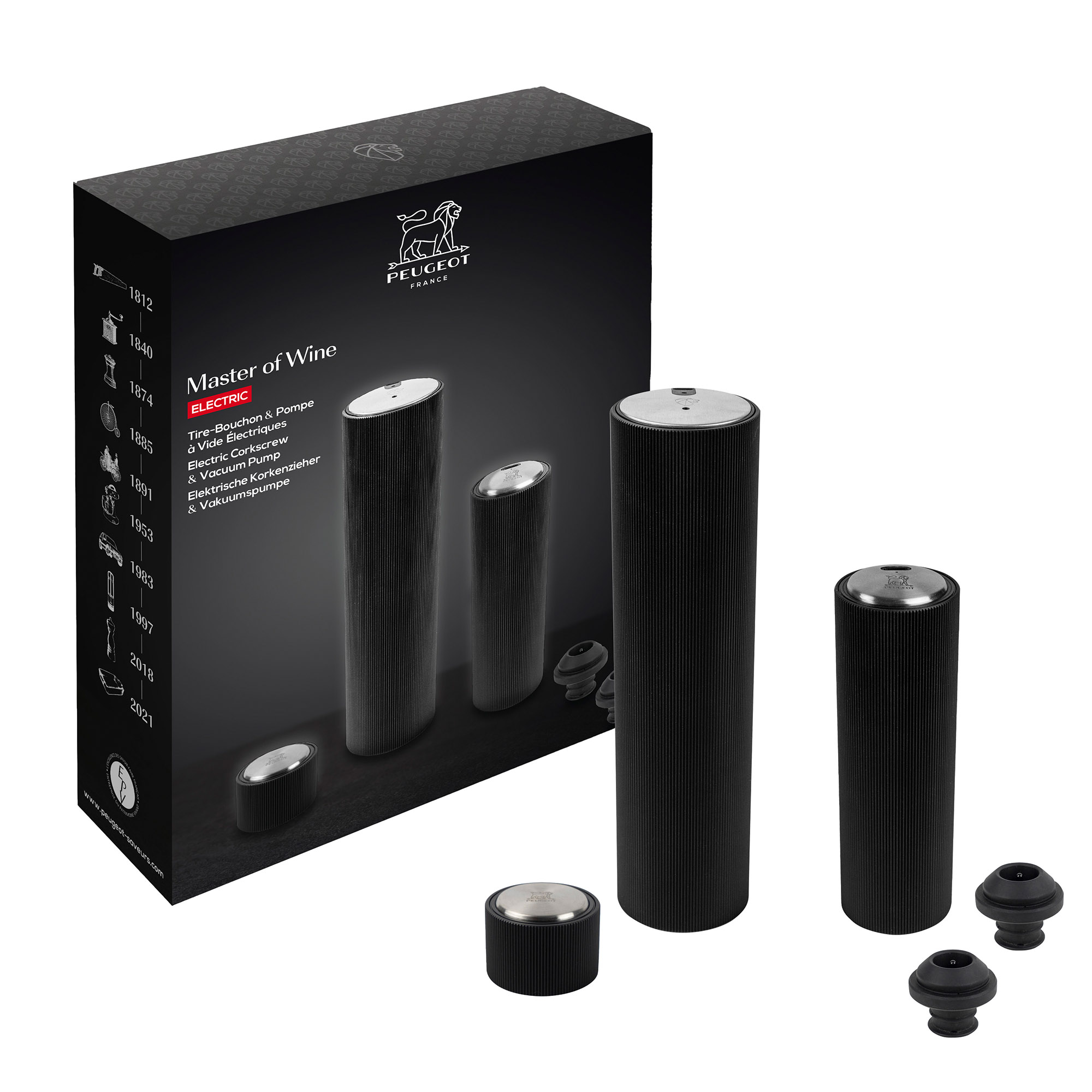 PEUGEOT Geschenk-Set MASTER OF WINE mit Korkenzieher und Vakuumpumpe elektrisch