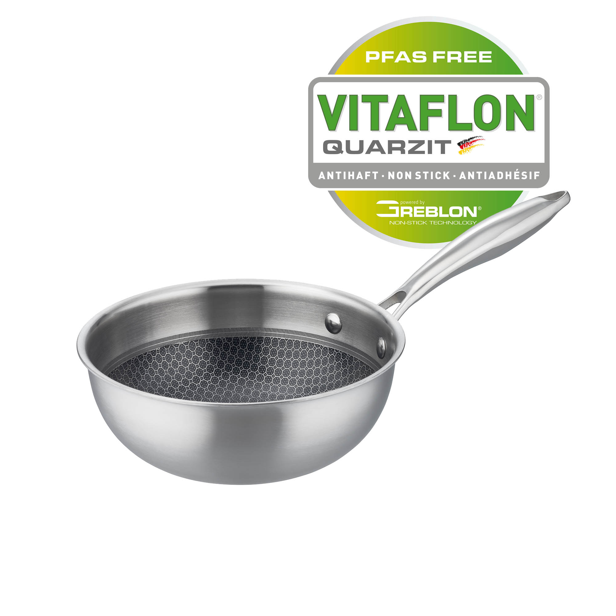 GSW Sauteuse INOXXA BLACK Mini-Wok Antihaftversiegelung PFAS-frei Wabenstruktur 18 cm