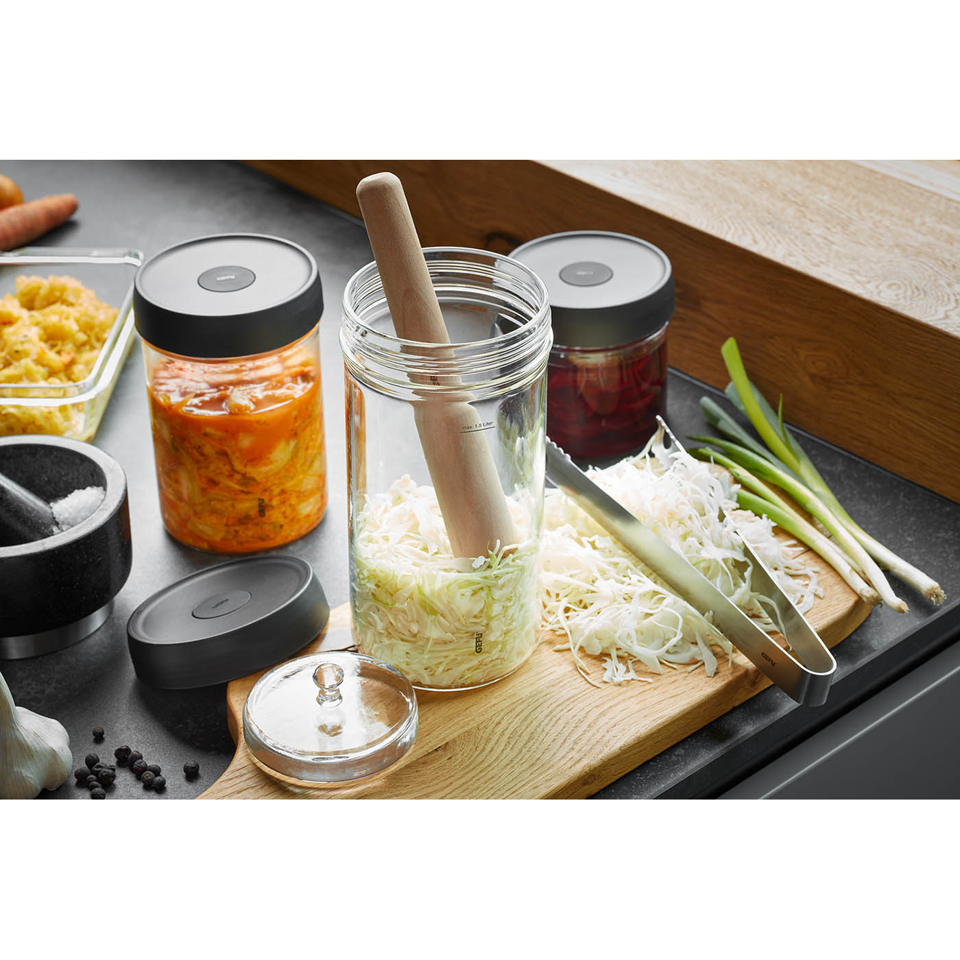 GEFU NATIVO fermentation jar 1.0 litre with Ferment Vent system and jar weight