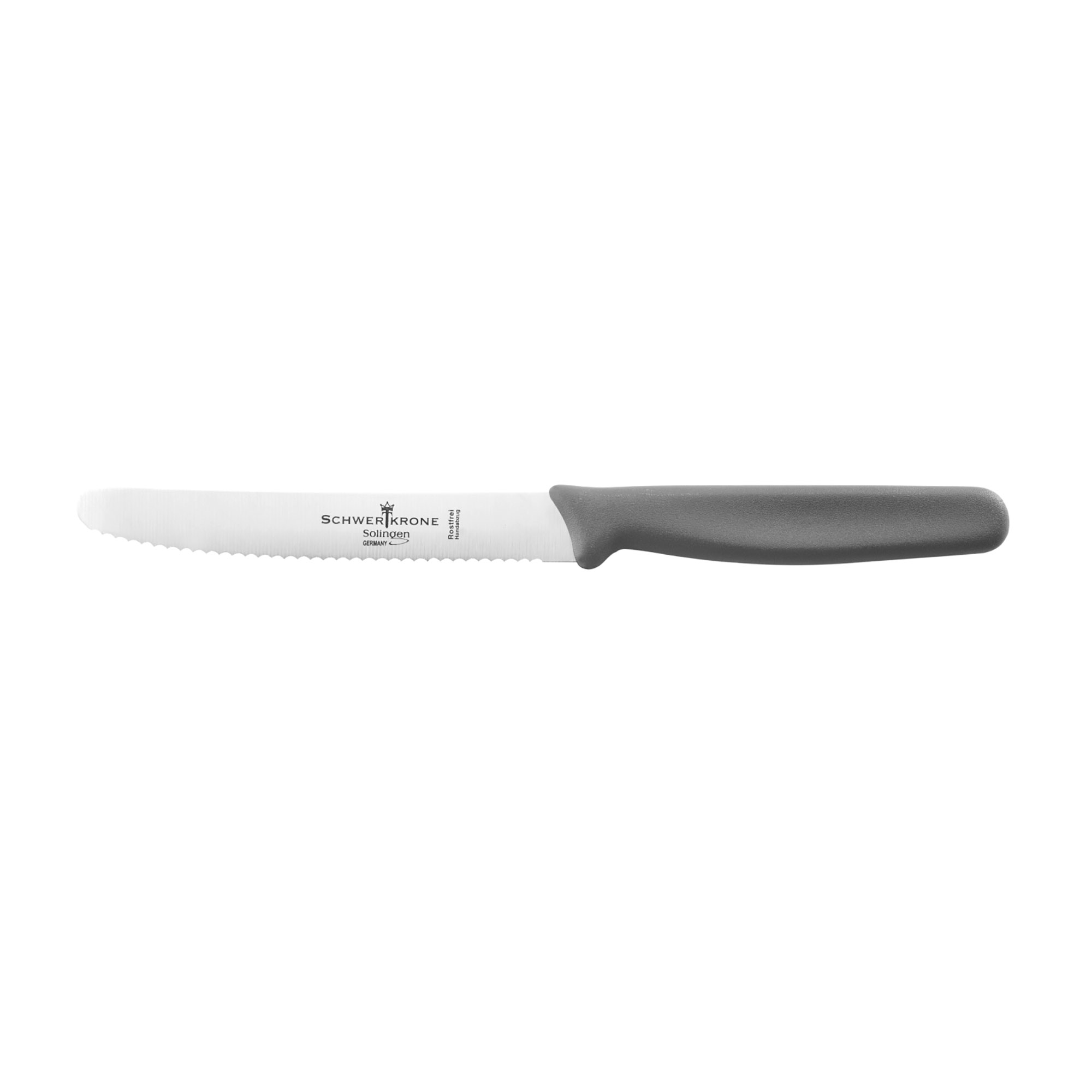 SCHWERTKRONE Universalmesser mit Wellenschliff Gemüsemesser 10 cm grauer Griff