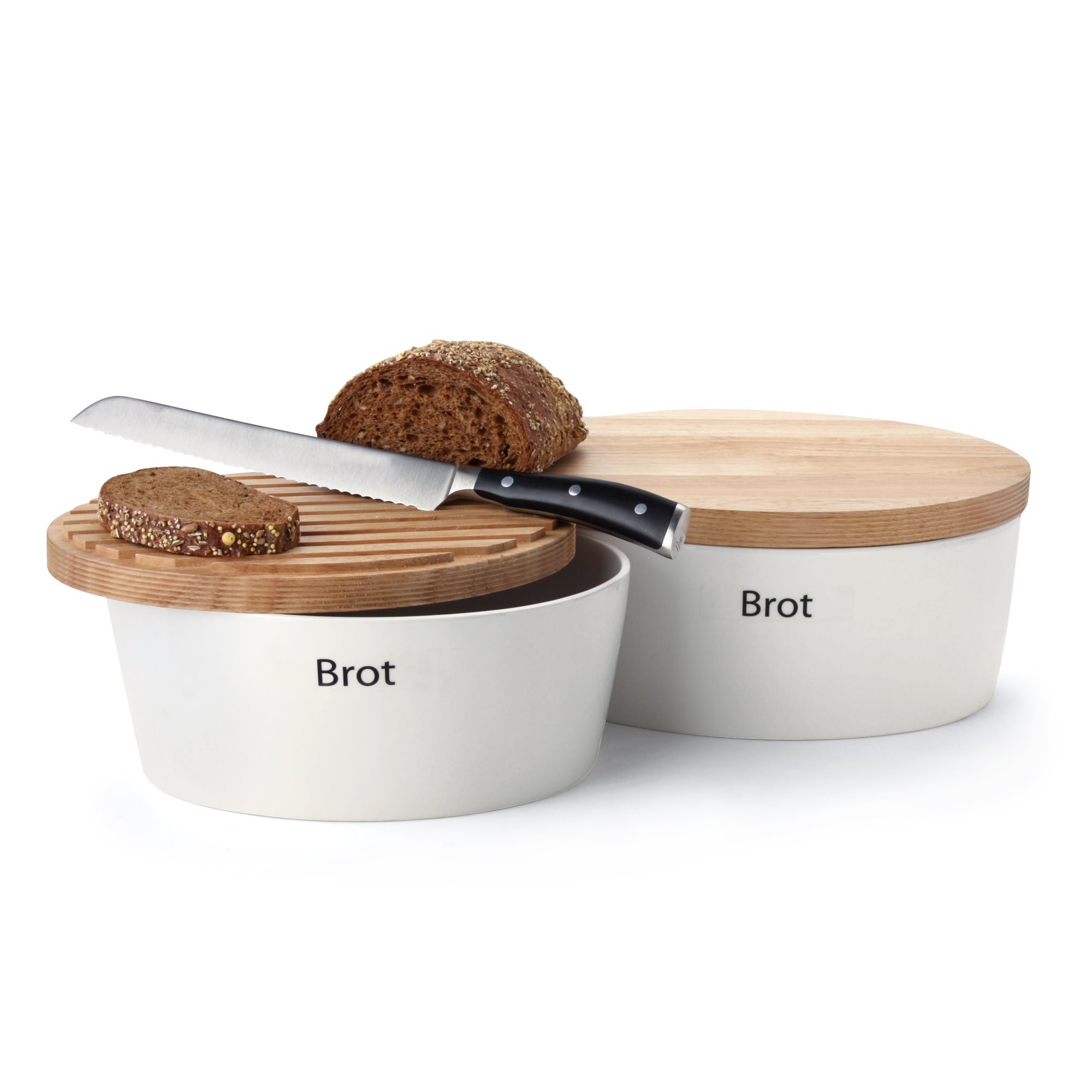 CONTINENTA oval bread pan with wooden lid 27 x 20 x 12.5 cm white