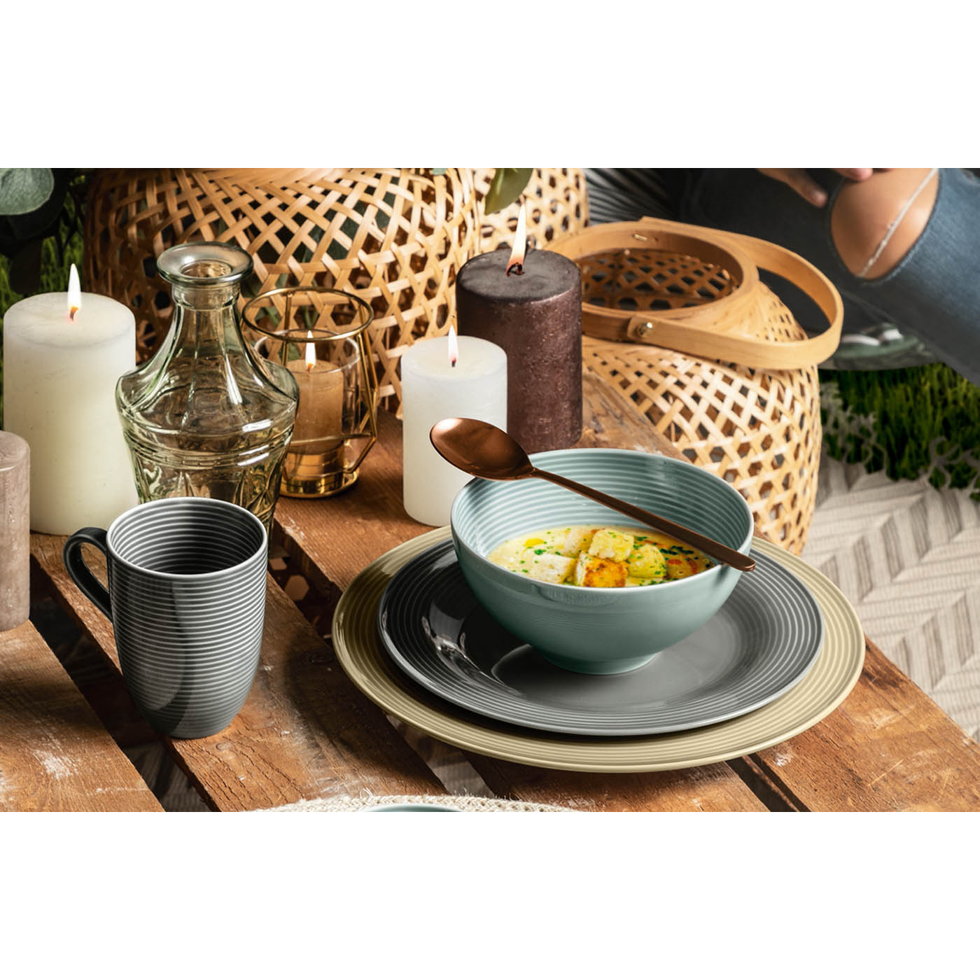 Seltmann Weiden BEAT colour glaze 003 Bowl round 15.5 cm 6 pieces sage green