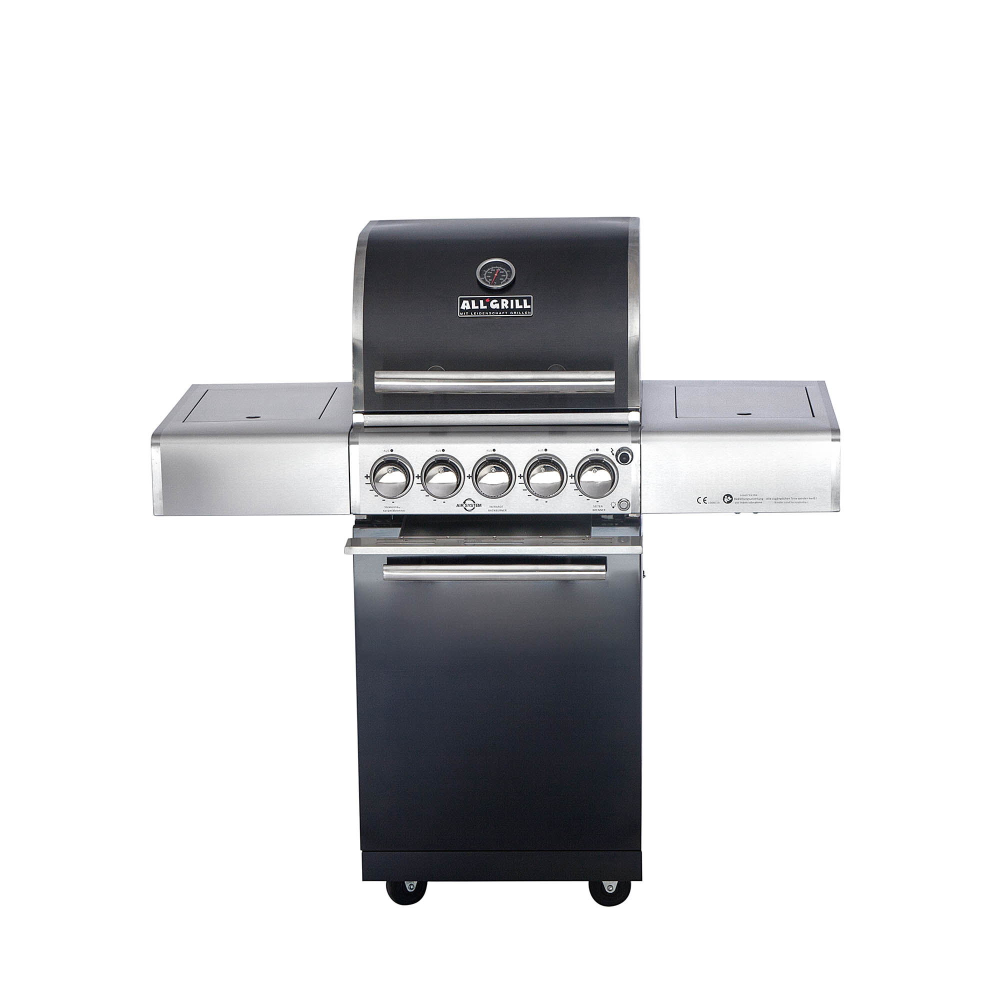 ALLGRILL Gasgrill CHEF S Edelstahl schwarz mit Steakzone, Backburner und Air Systeme