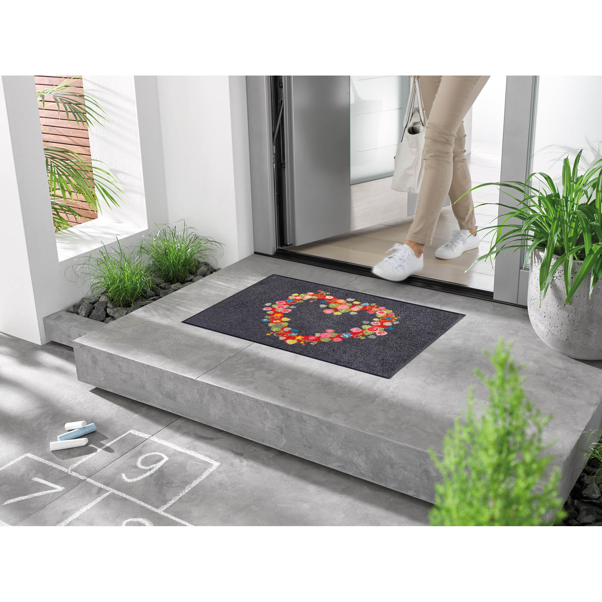 WASH + DRY Fußmatte 50 x 75 cm Motiv FLORAL ROMANCE Blumenherz