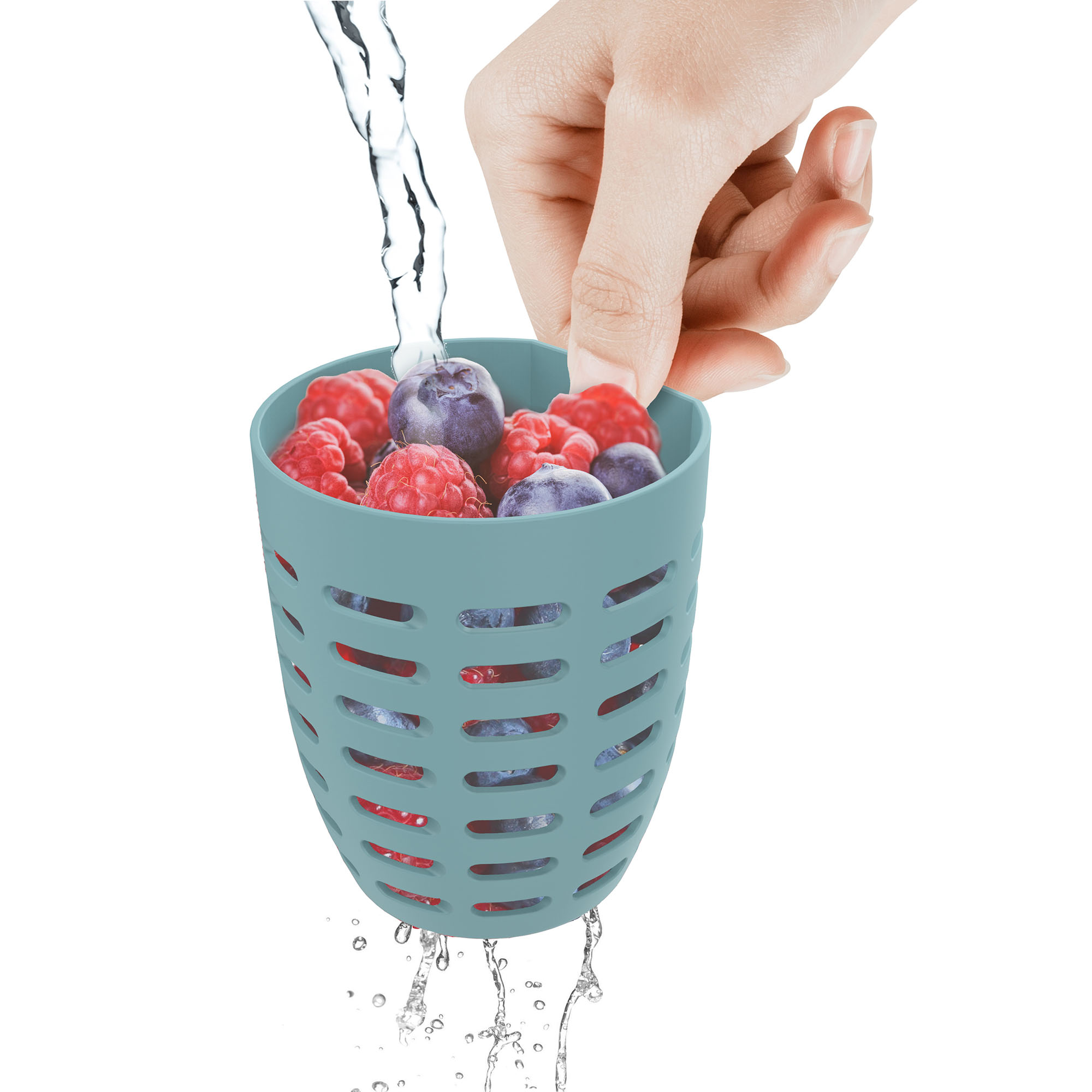 MEPAL Fruitpot ELLIPSE Snackbox mit Abtropfsieb und Gabel nordic sage