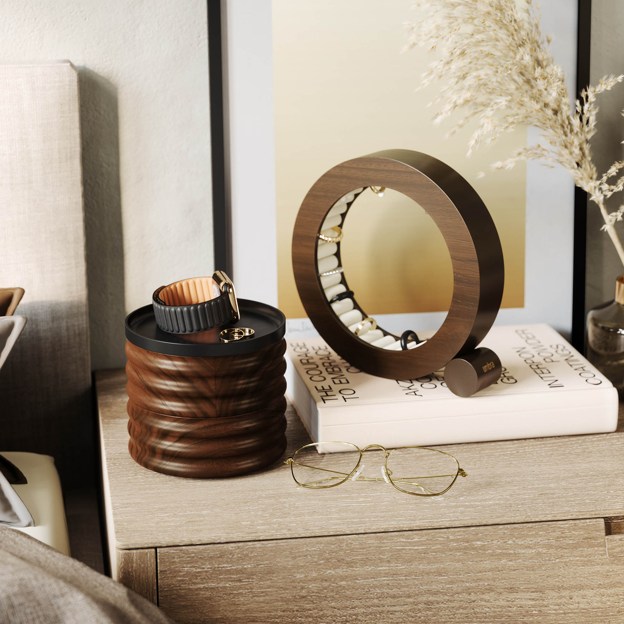 UMBRA Jewellery Organiser Ring Holder FERRIS Ash Wood Walnut Brown