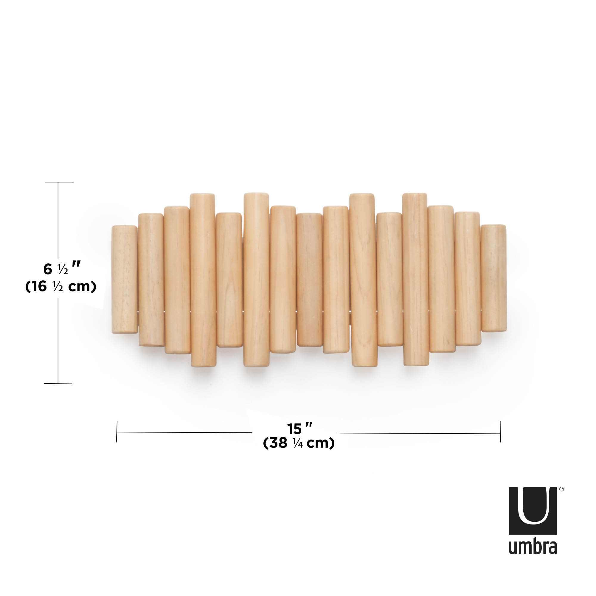 UMBRA wall coat rack PICKET with 5 folding hooks natural pine wood