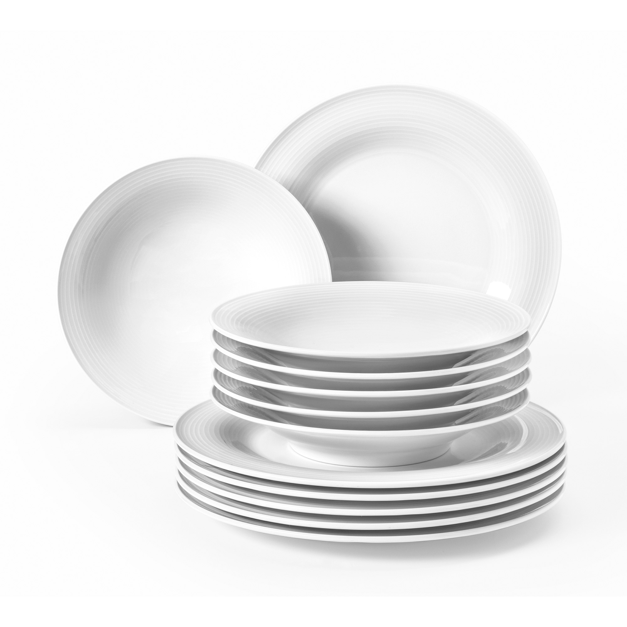 Seltmann Weiden Tafelservice Teller Set, Geschirr-Set Beat (12-tlg), 6 Personen, Porzellan, mit Rillendekor, 12 Teile, für 6 Personen