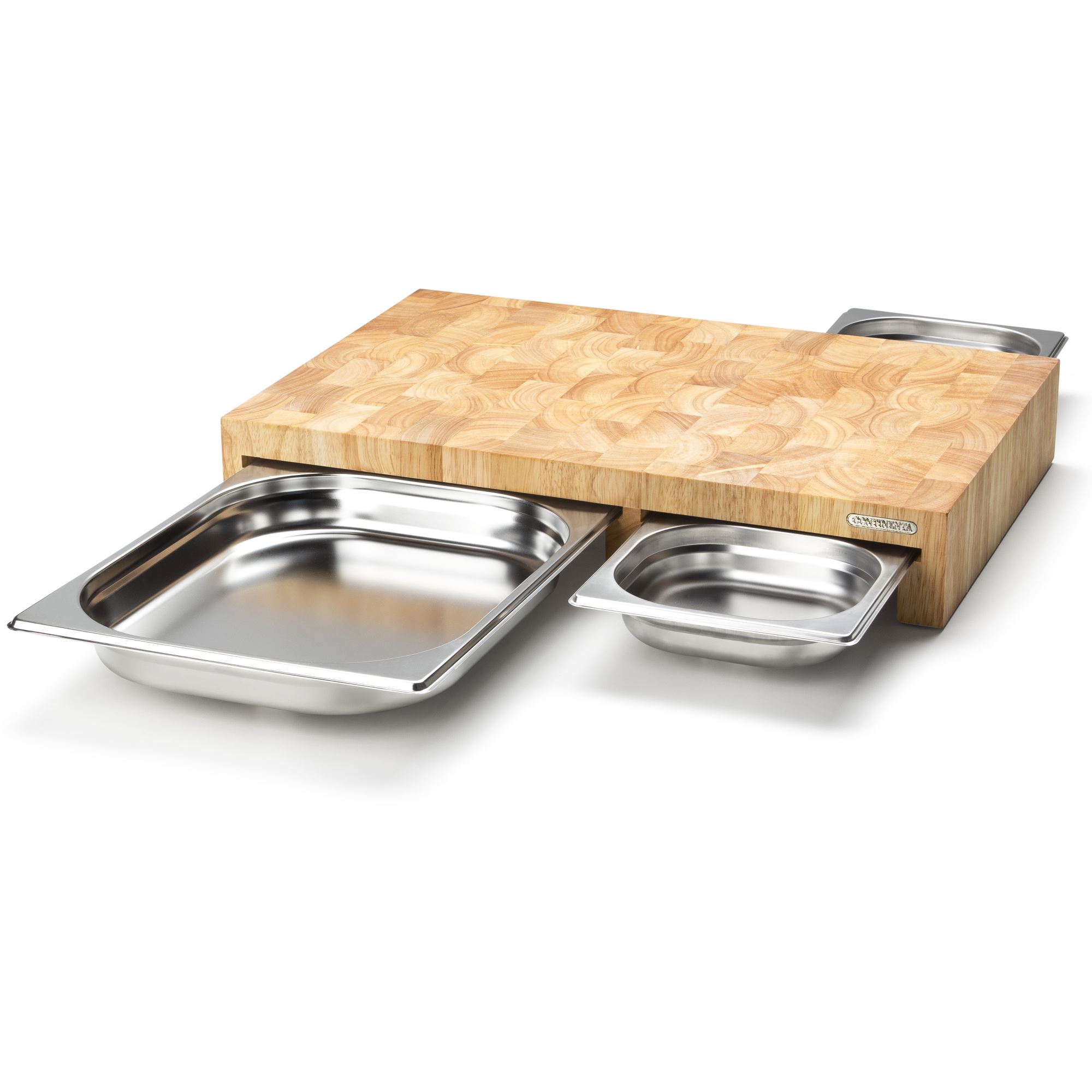 CONTINENTA Schneidebrett mit 3 Edelstahl Schubladen 50 x 32,5 x 8 cm