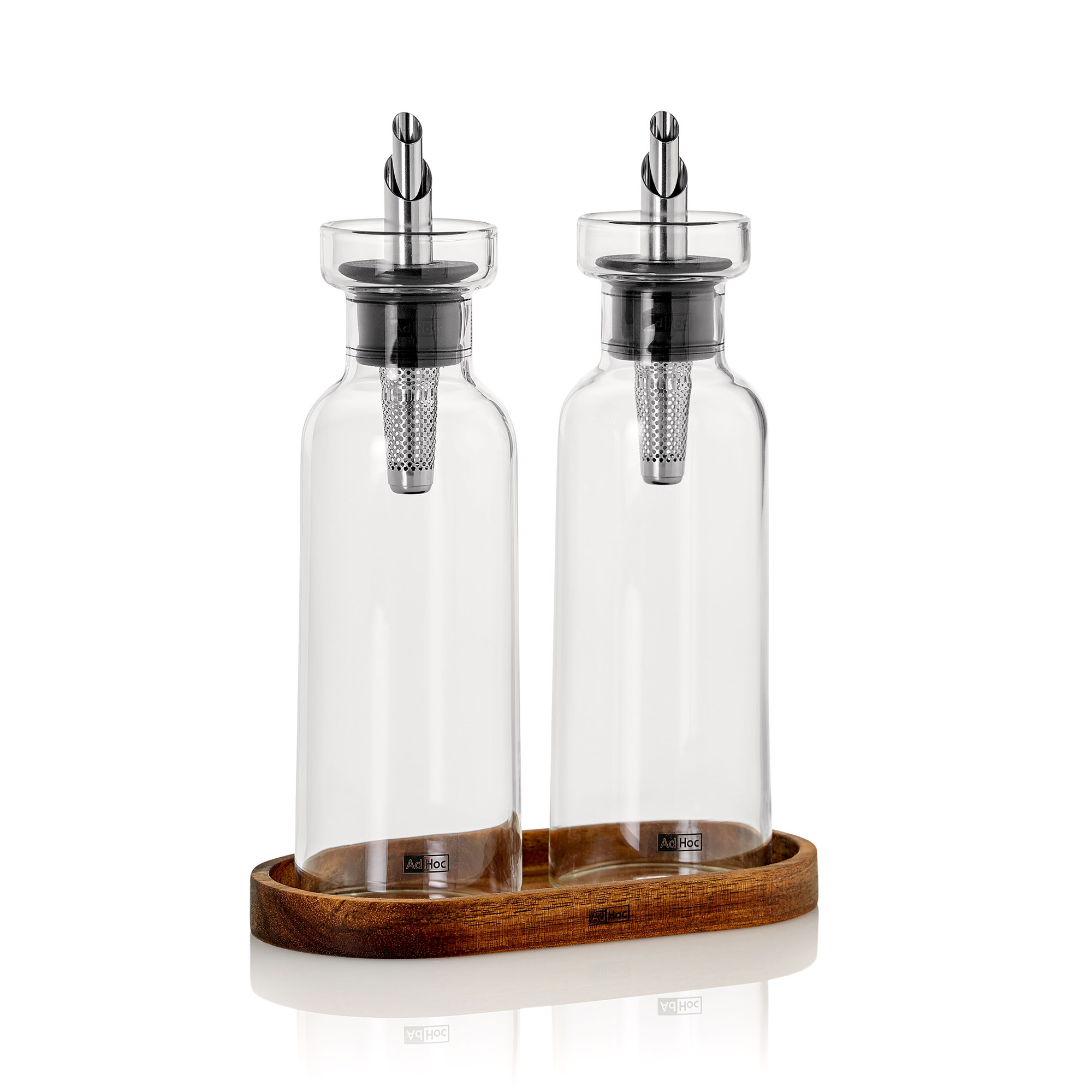 AdHoc Menage Öl- & Essigspender AROMA POUR je 300 ml mit Akazienholz-Untersetzer
