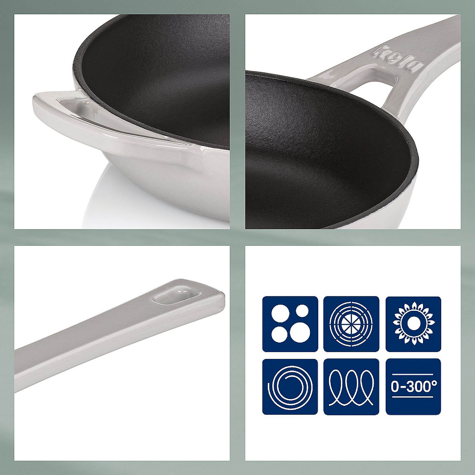 KELA cast iron frying pan CALIDO enamelled 28 cm light grey INDUCTION