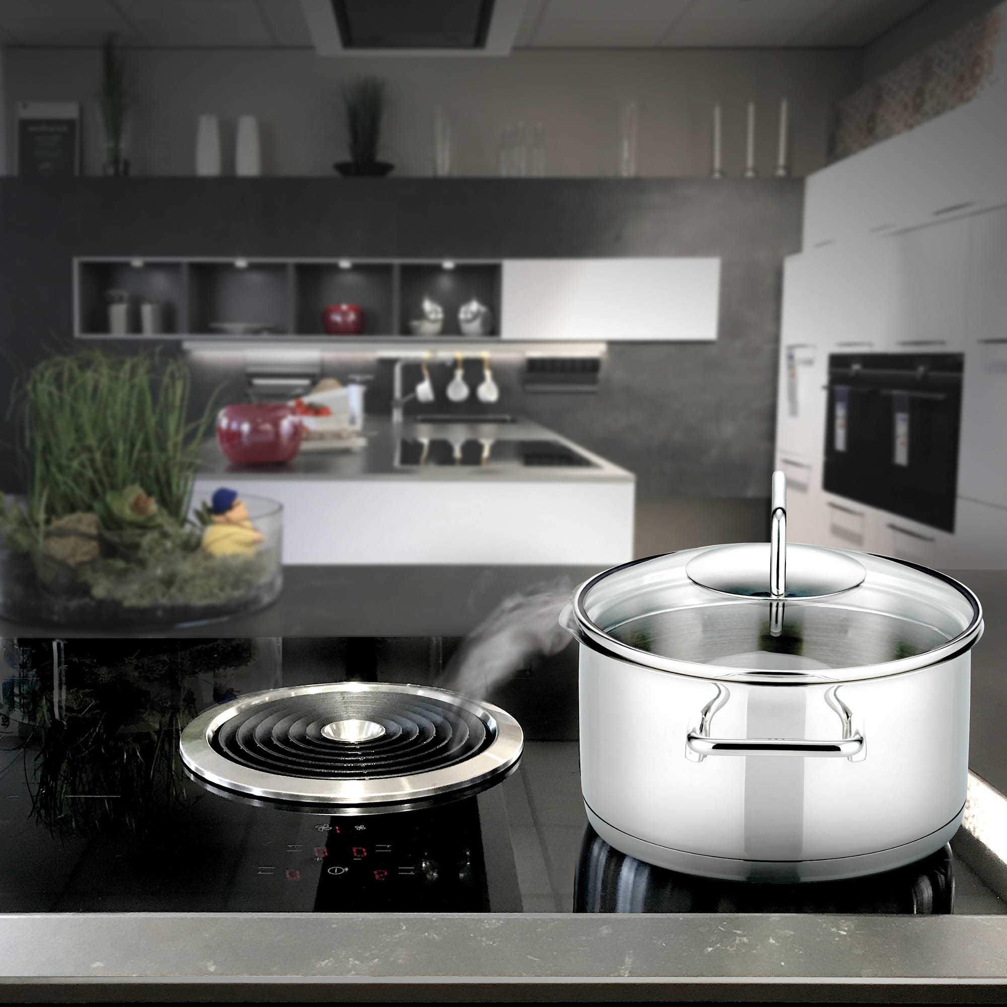 ELO Topfset SMART STEAM 4-teilig Edelstahl Glasdeckel perfekt für Muldenlüfter