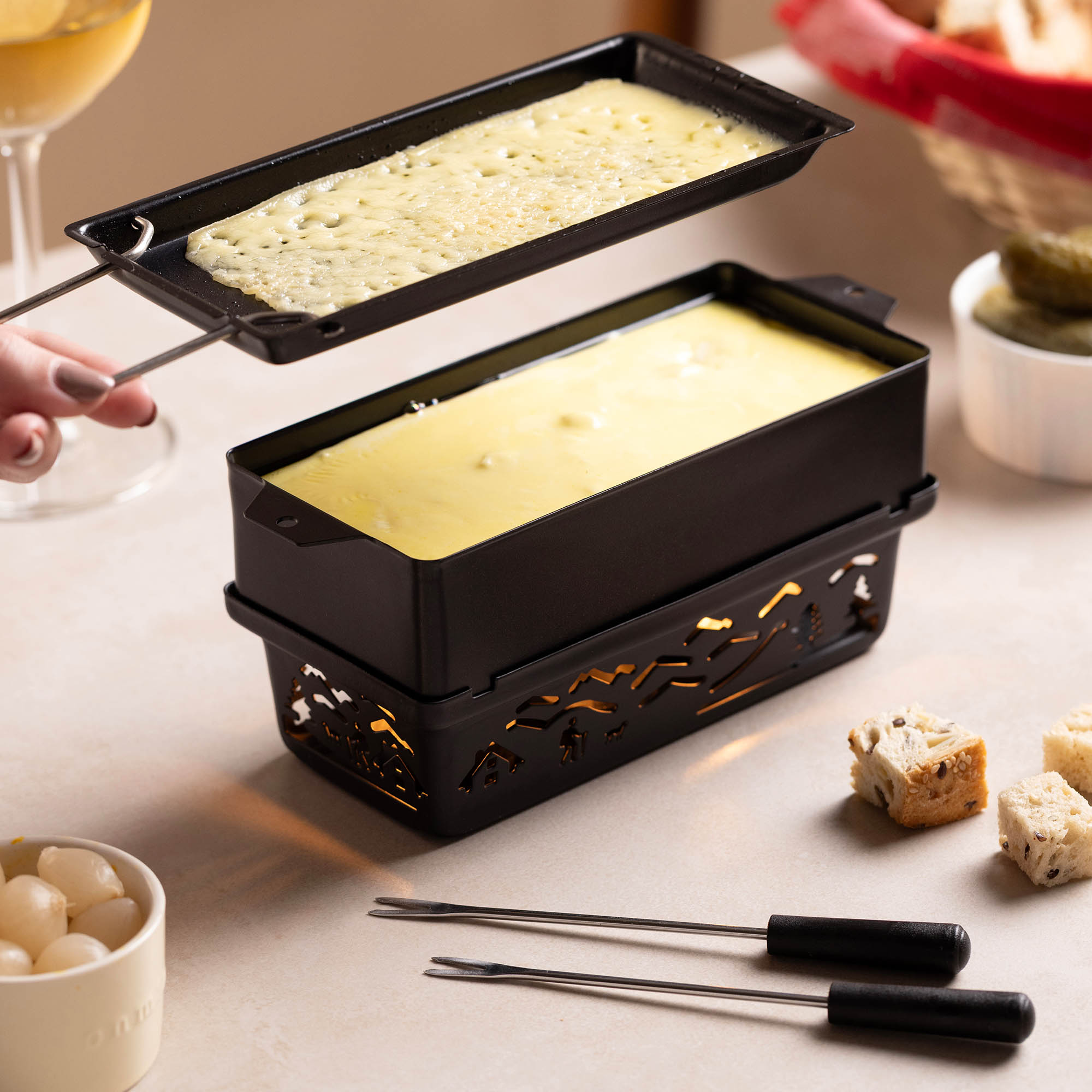 ZYLISS Fondue- und Raclette-Set TANDEM mit 4 Teelichtern 21 x 9,5 cm schwarz