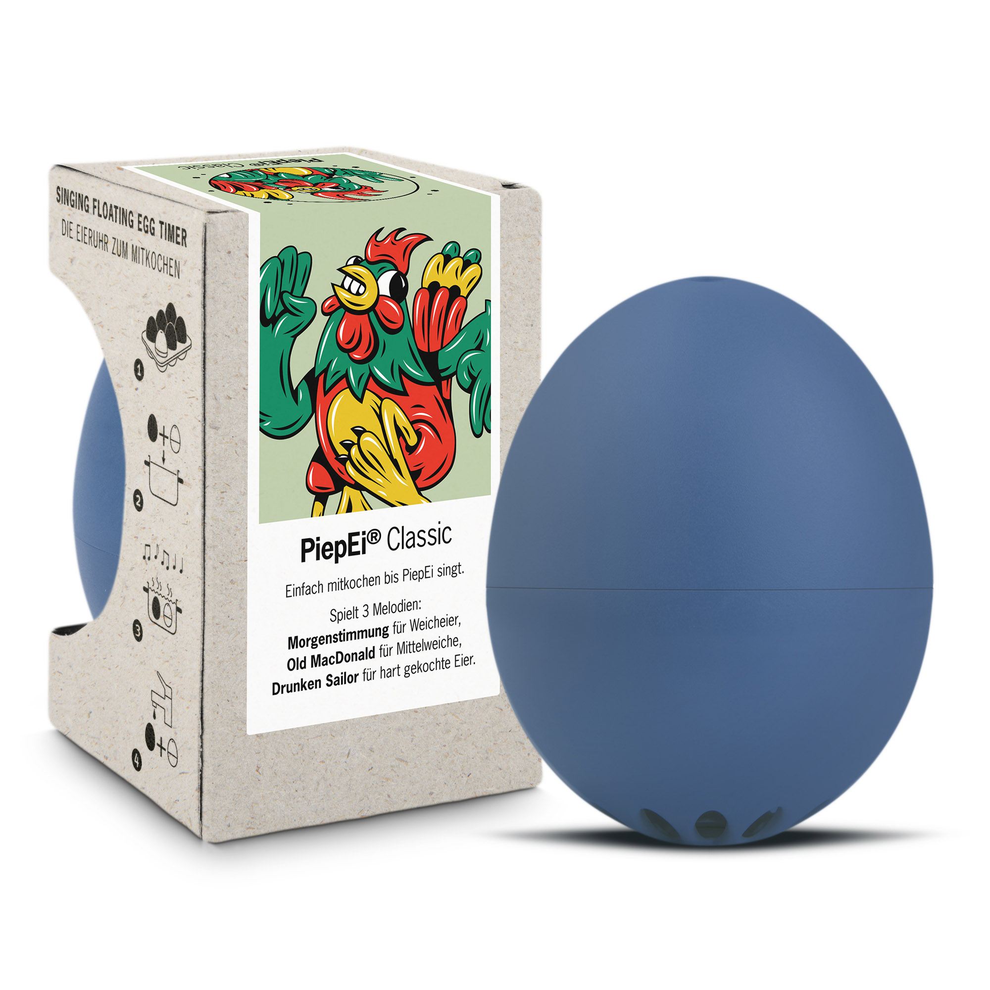 BRAINSTREAM PiepEi CLASSIC blau Eieruhr zum Mitkochen für 3 Härtegrade