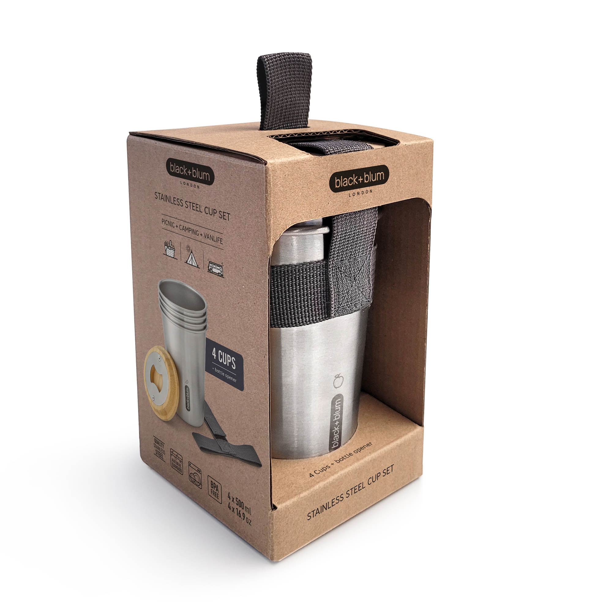 BLACK+BLUM Set 4 Edelstahl-Becher 0,5 Liter für Camping, Picknick
