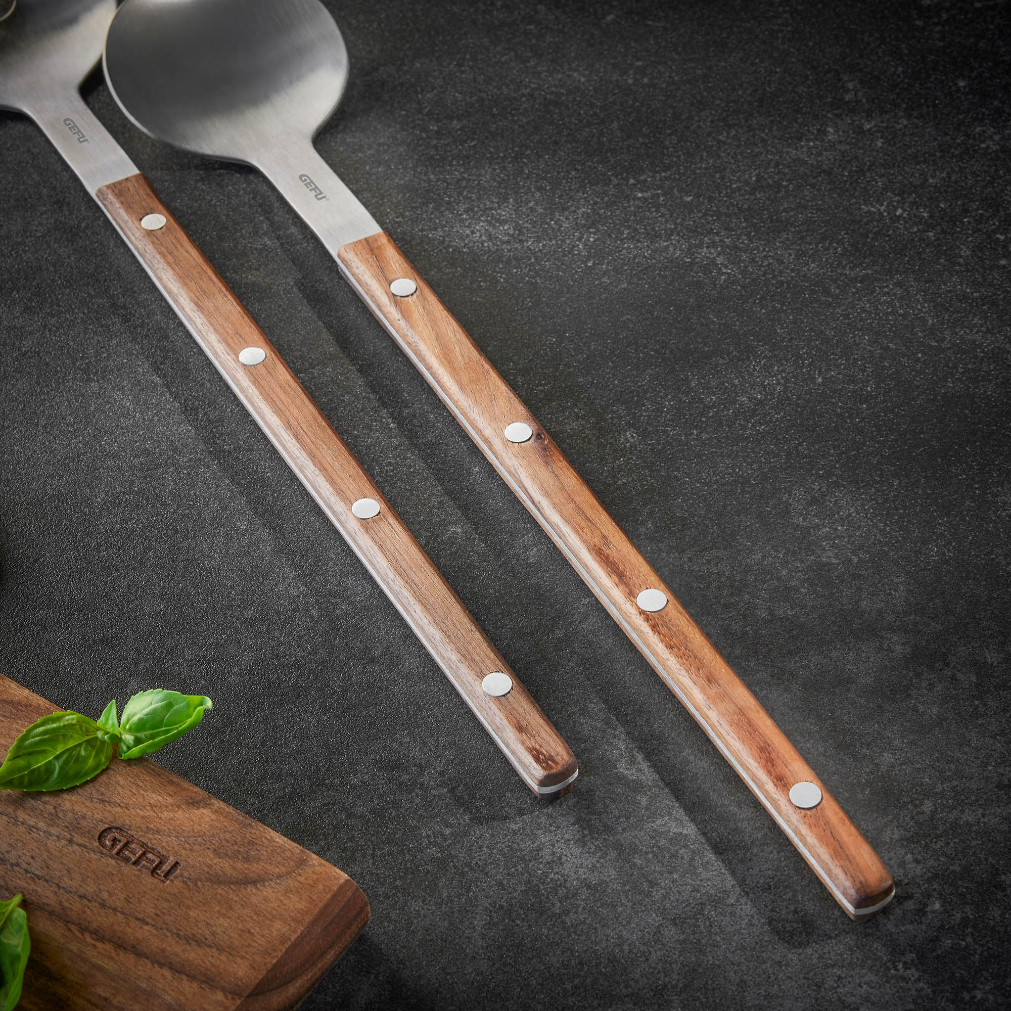 GEFU FILIGO 2-piece salad servers made of stainless steel and walnut wood 32.5 cm