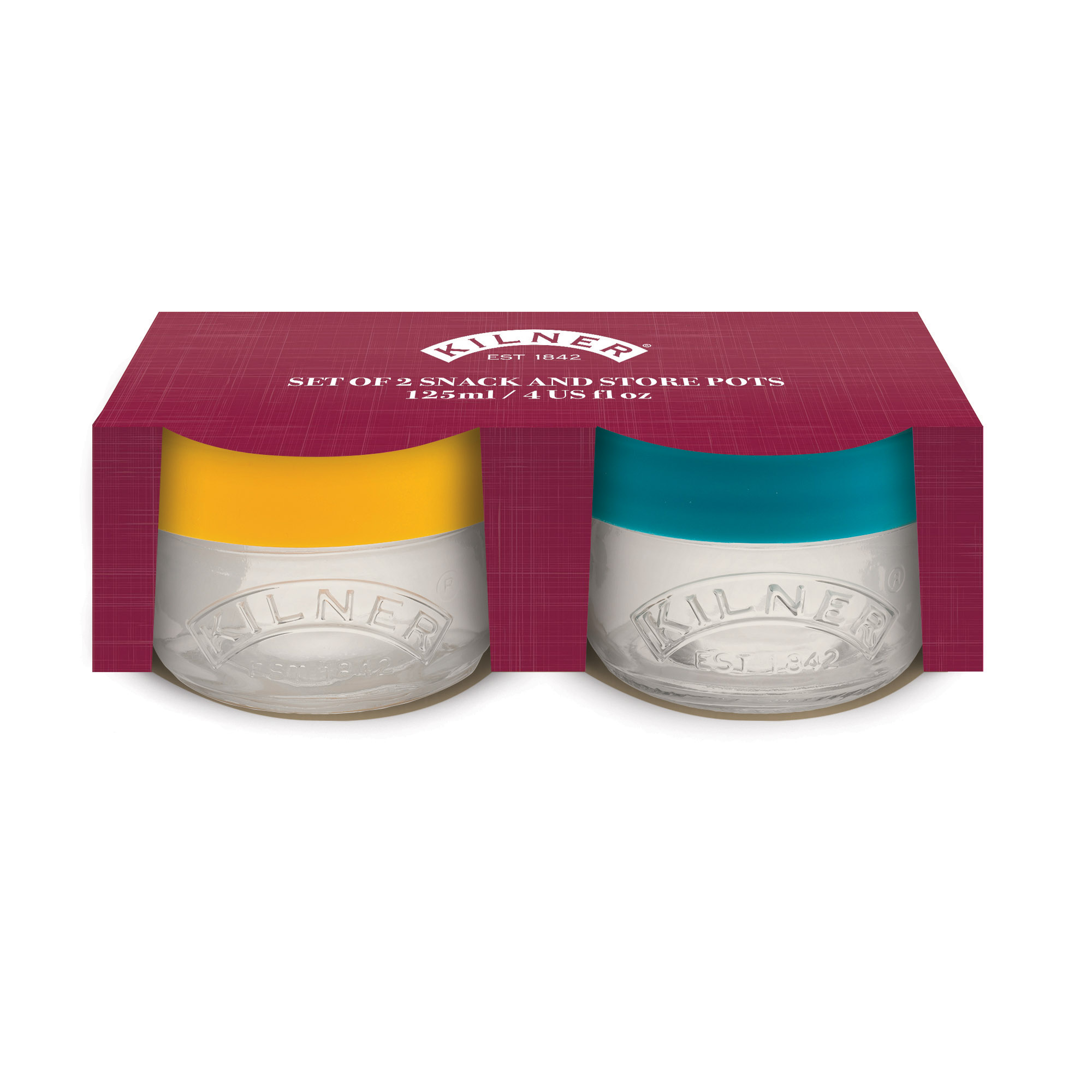 KILNER Snack and Storage Jars, set of 2, 0.125 litres each, with silicone lids