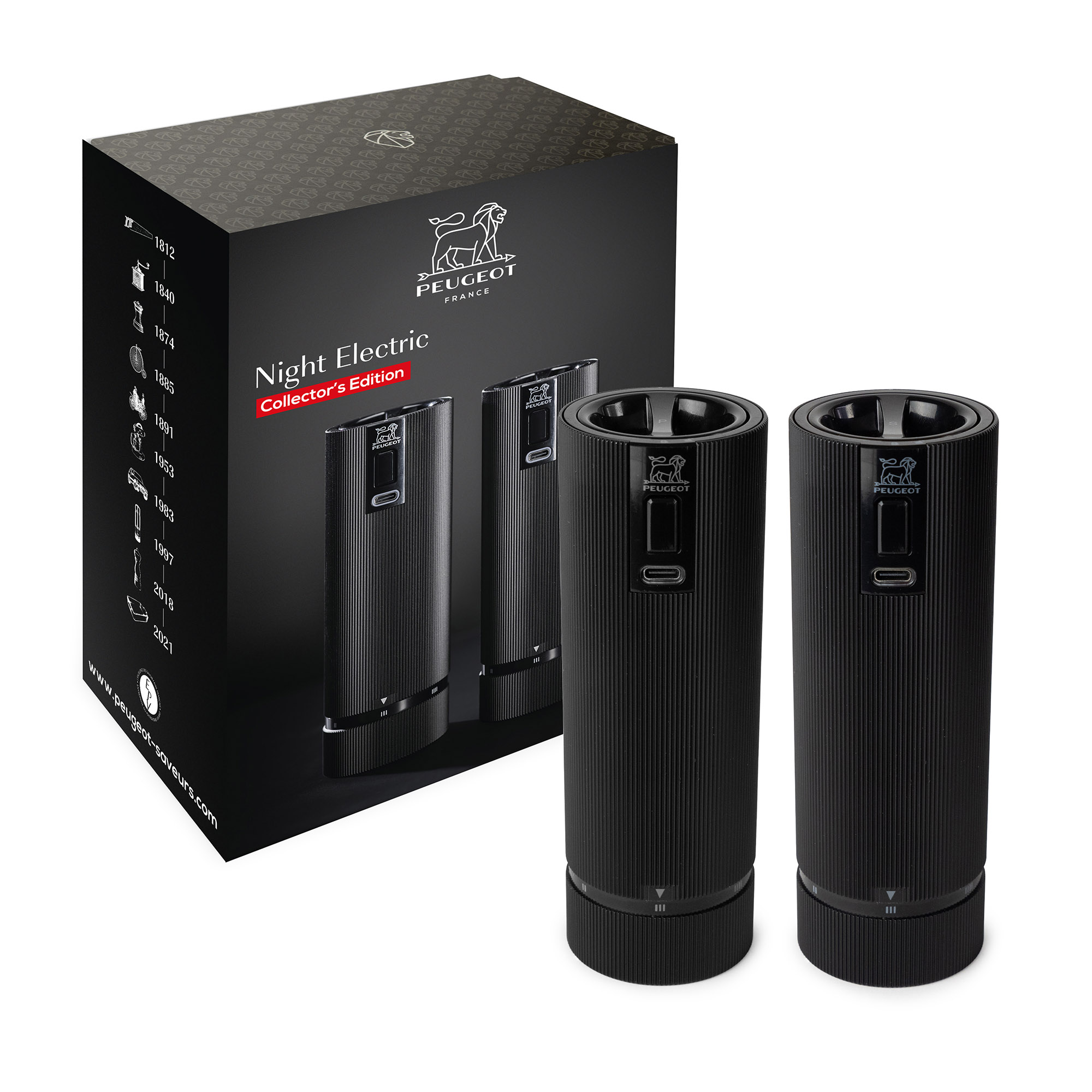 PEUGEOT Geschenkbox LINE NIGHT ELECTRIC Salz- und Pfeffermühle 15 cm U'Select Z schwarz