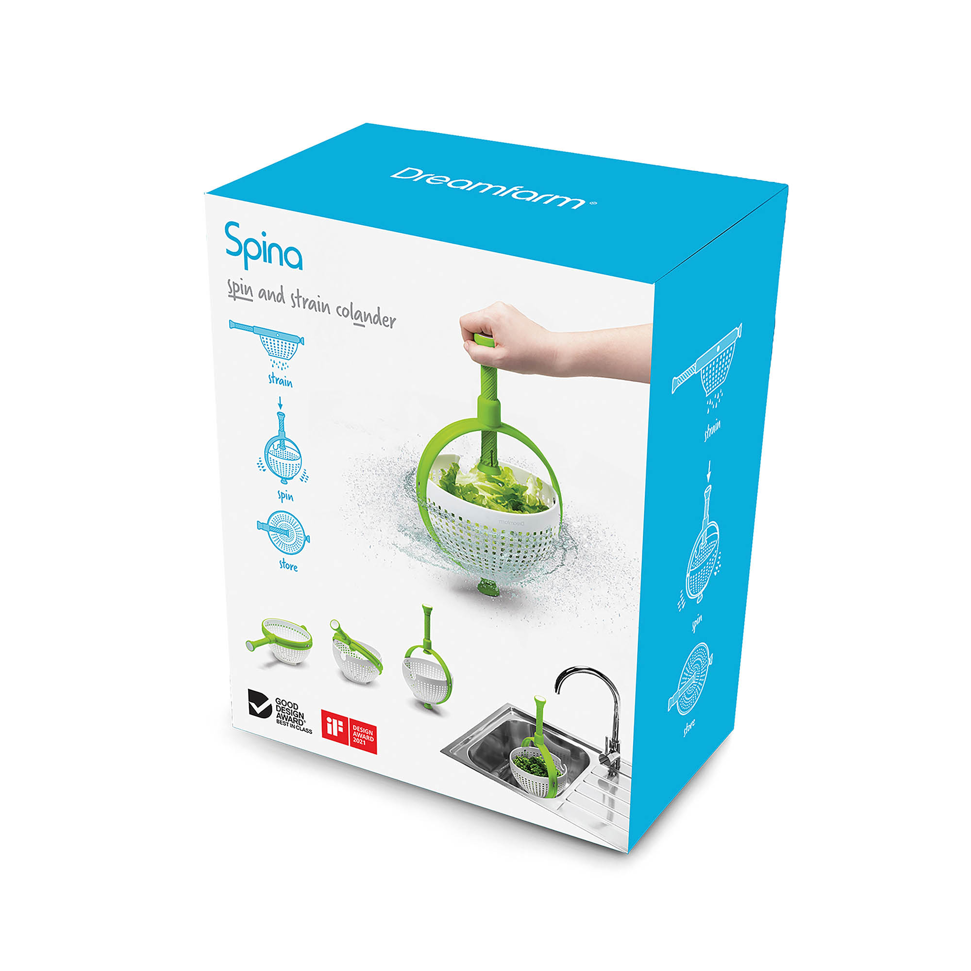 DREAMFARM Seiher und Salatschleuder SPINA 2,8 Liter