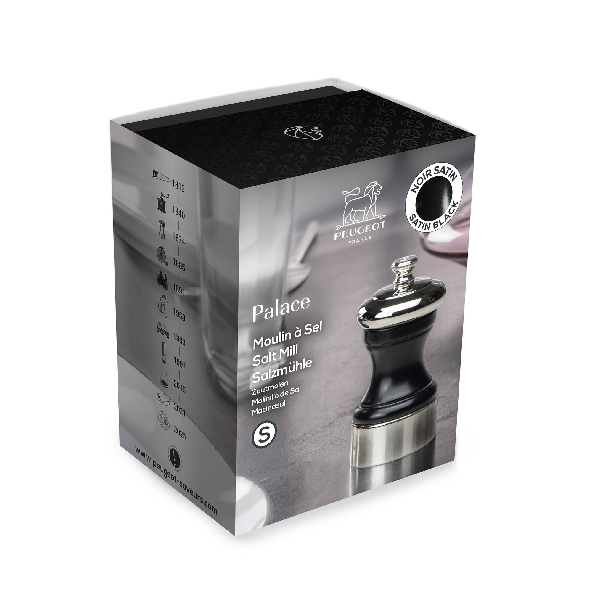 PEUGEOT Salzmühle PALACE 10 cm Buche satinschwarz / silber ZIRLION-Mahlwerk