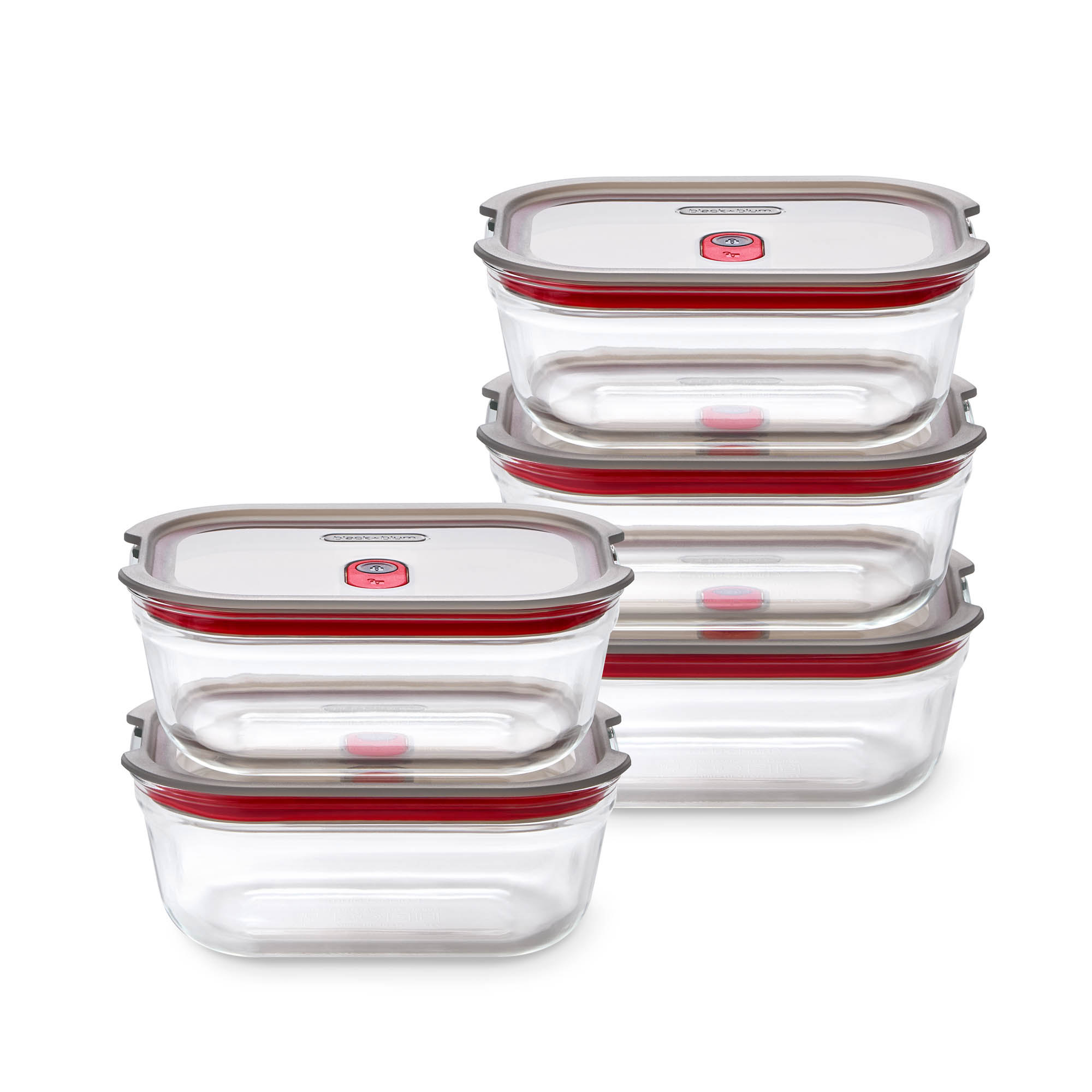 BLACK+BLUM 5er Set Multifunktions-Boxen aus Borosilikatglas je 0,6 Liter