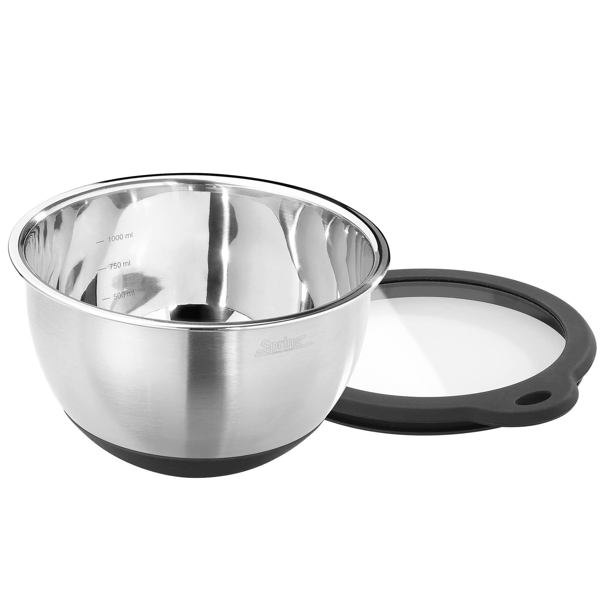 SPRING Küchenschüssel-Set aus Edelstahl 3-teilig mit Glasdeckeln Edelstahlschüssel