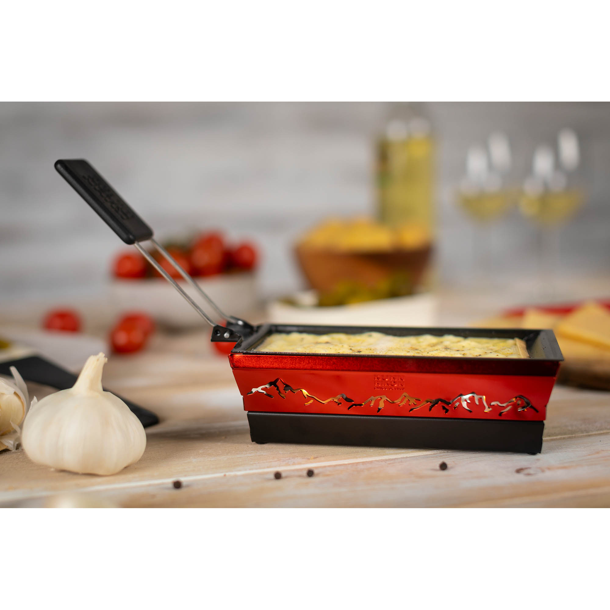 KUHN RIKON Mini Raclette-Set ALPENGLÜHEN mit 3 Teelichtern rot