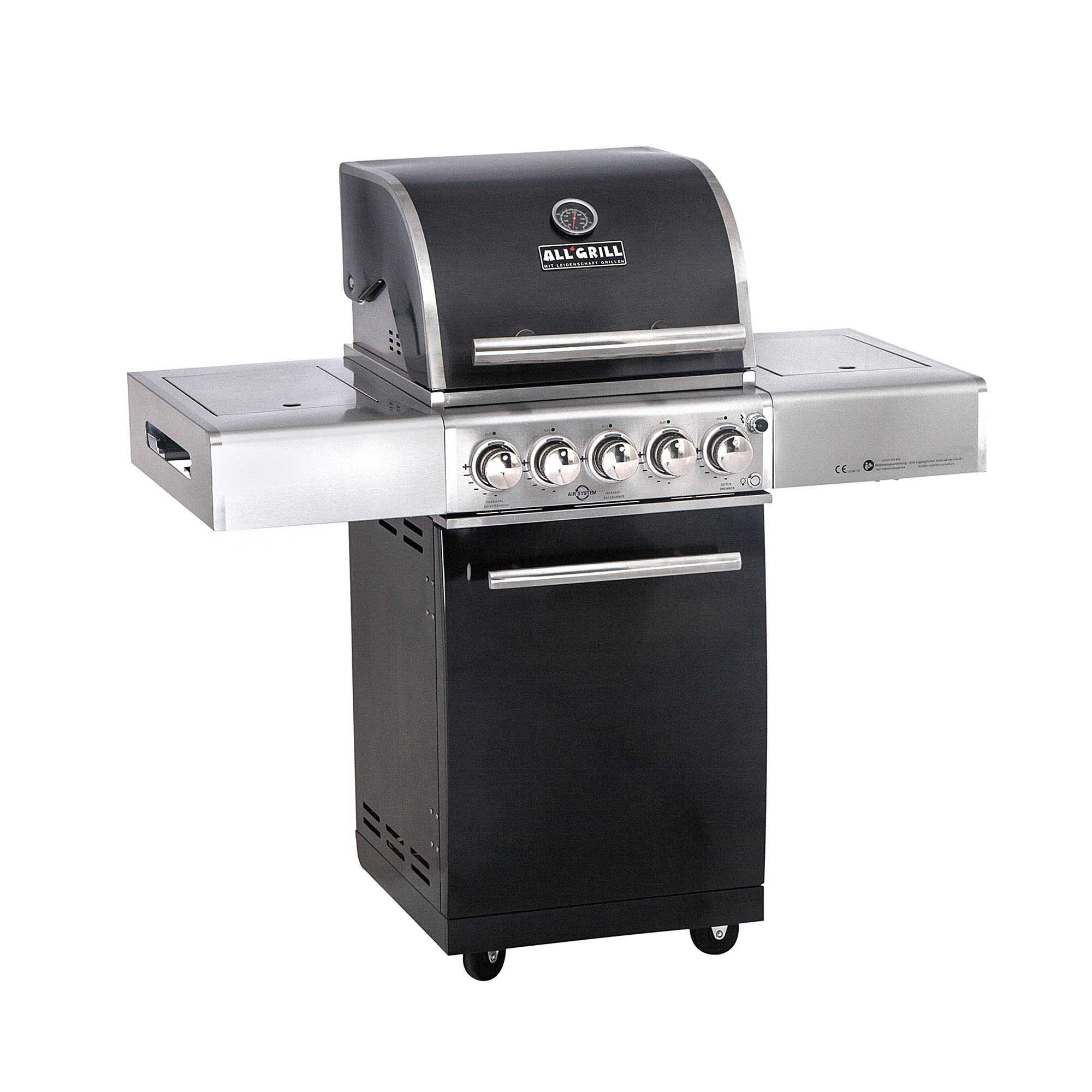 ALLGRILL Gasgrill CHEF S Edelstahl schwarz mit Steakzone, Backburner und Air Systeme