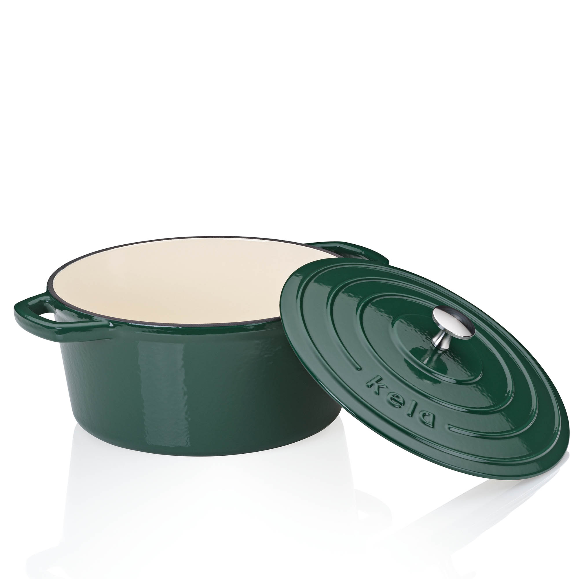 KELA Bräter Cocotte CALIDO Gusseisen emailliert 26 cm rund 4,6 Liter smaragdgrün