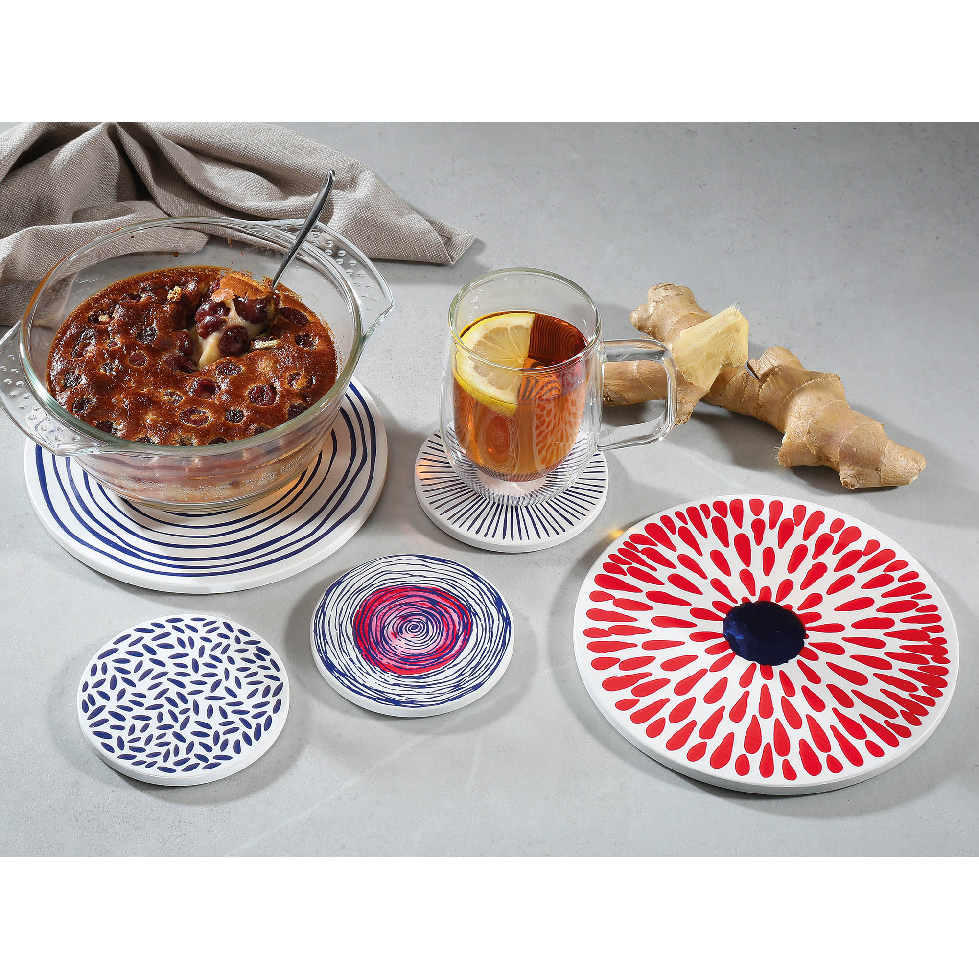 ZASSENHAUS Untersetzer NORDIC LINES rund 20 cm Keramik mit Kork-Unterseite
