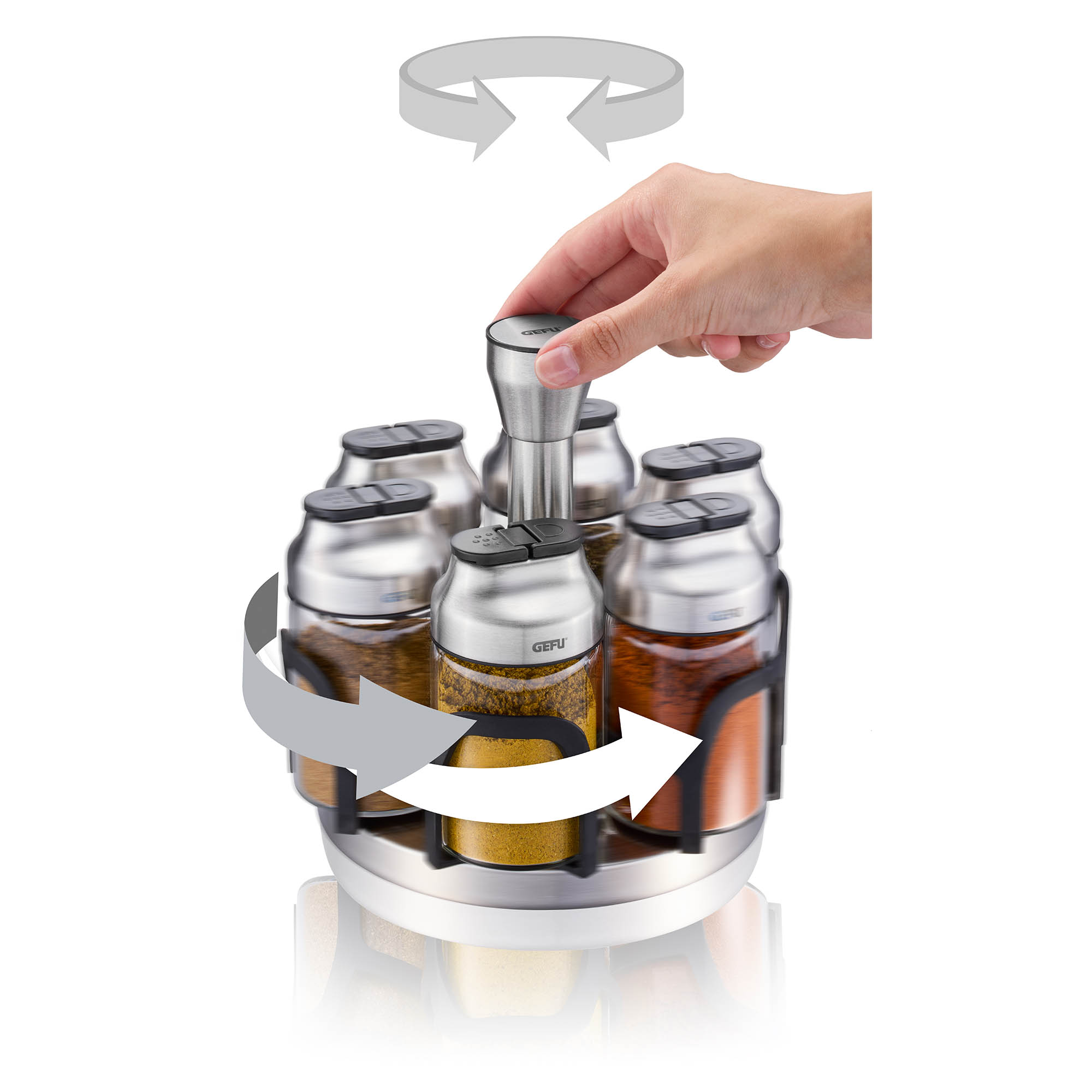GEFU Gewürzkarussell KIPPO mit 6 Gewürzstreuern à 120 ml, unbefüllt