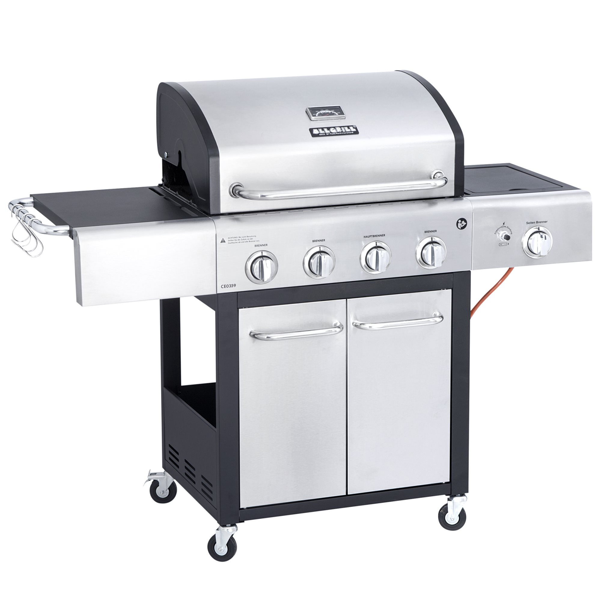 ALLGRILL Gasgrill FESTIVAL schwarz-edelstahl mit 4 Haupt- und 1 Seitenbrenner