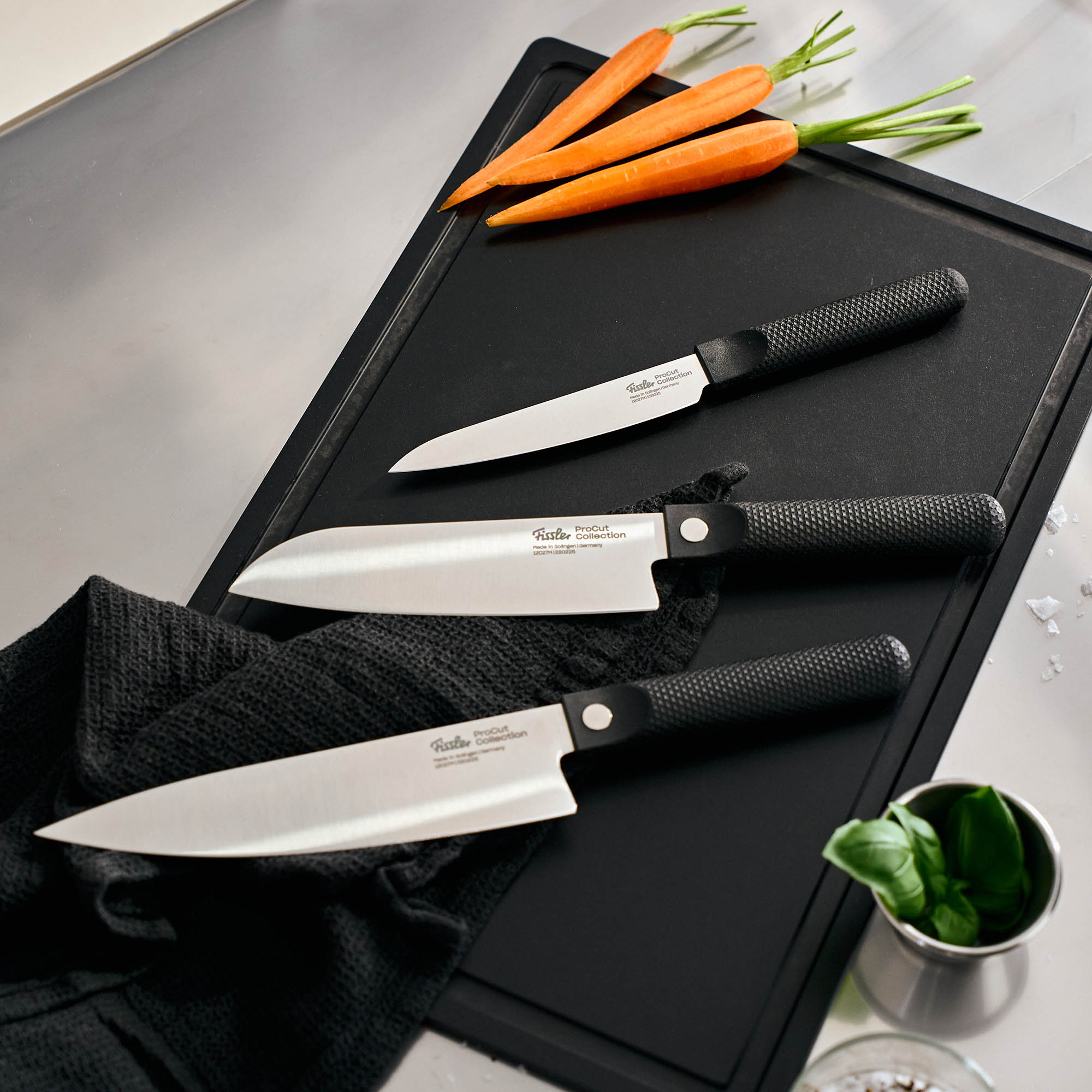 FISSLER Serie PRO CUT Messer-Set mit Kochmesser, Santokumesser, Universalmesser