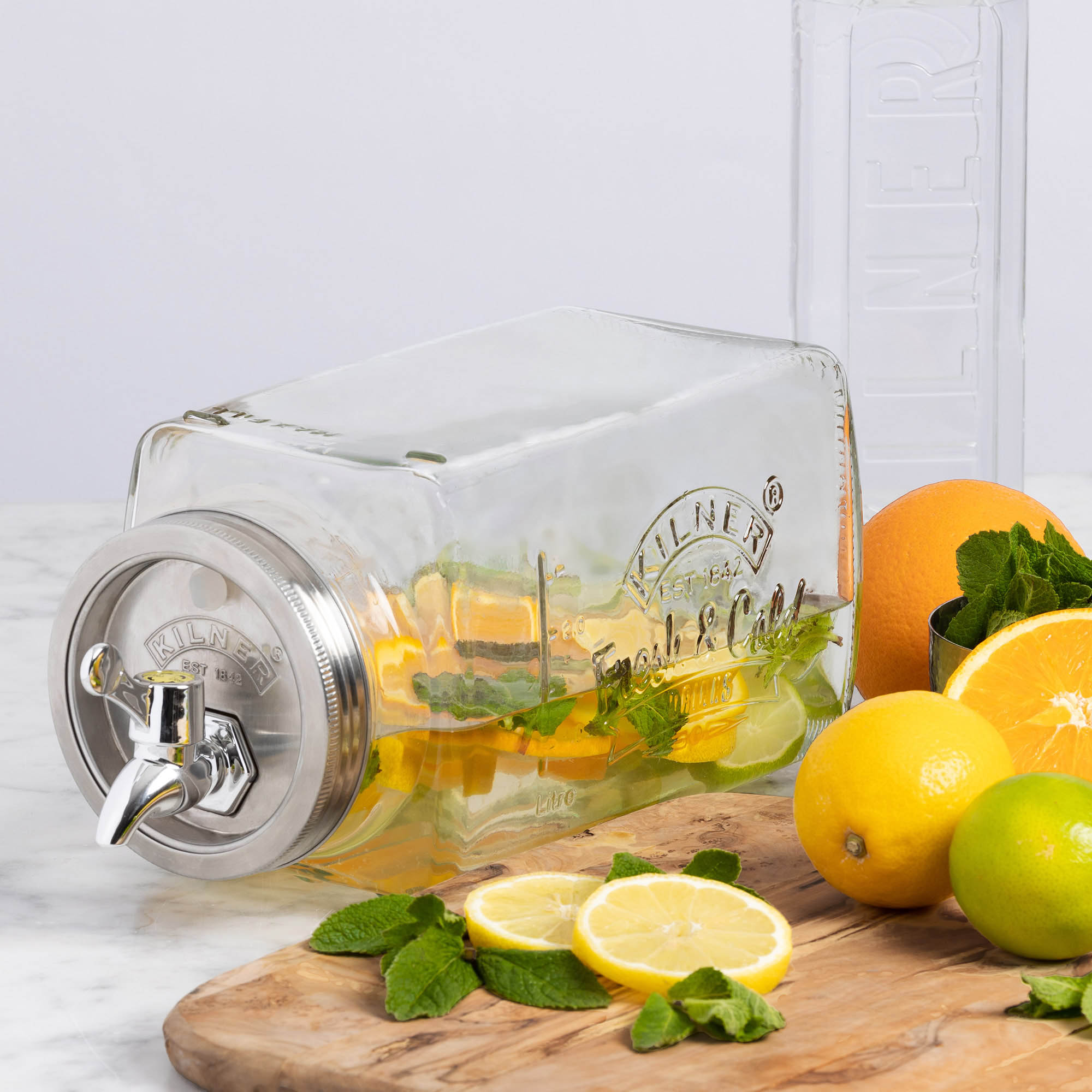 KILNER Getränkespender für den Kühlschrank 3 Liter aus Glas mit Zapfhahn