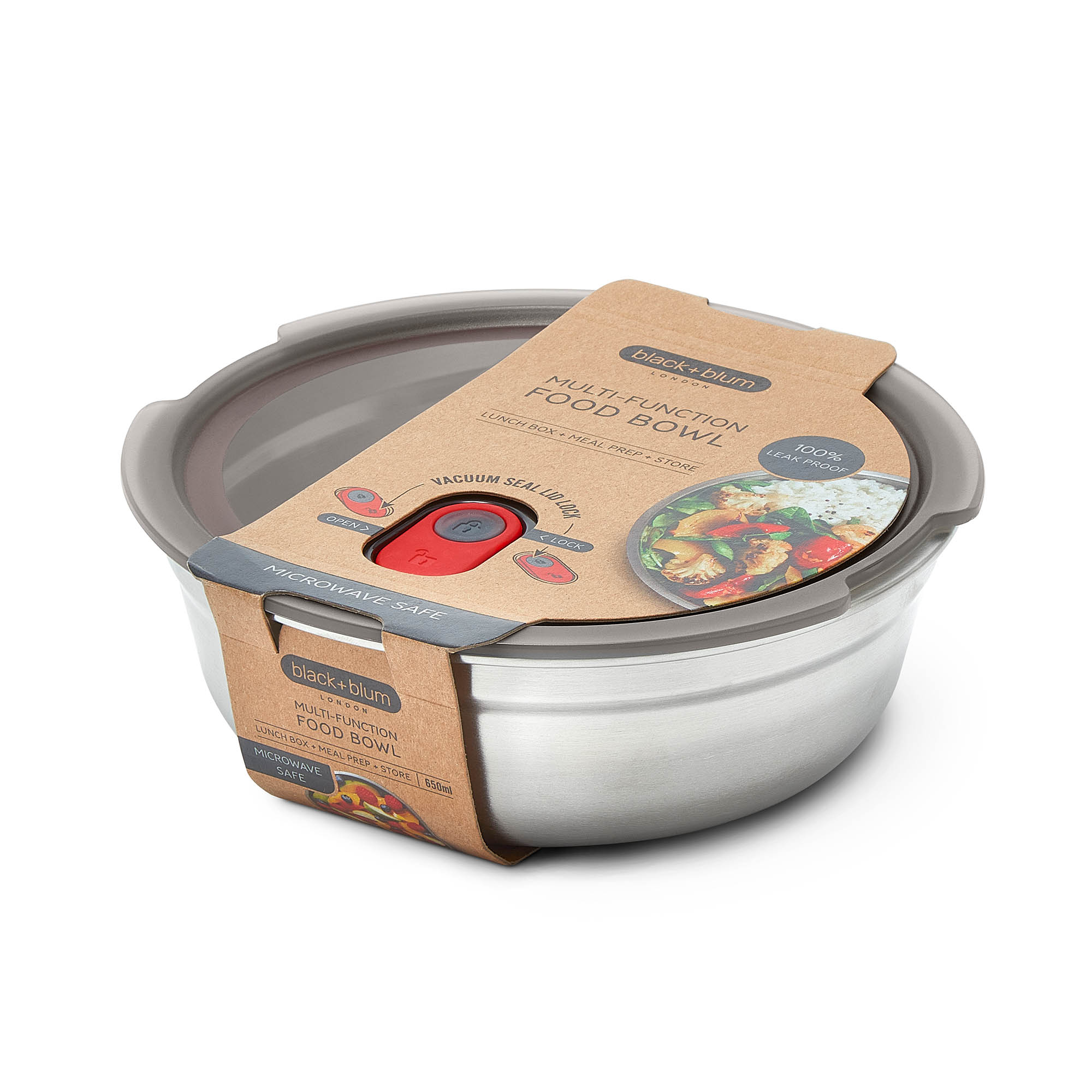 BLACK+BLUM Multifunctional Bowl Lunchbox, Stainless Steel, Small, Round, 17 cm, 5.8 cm high, 650 ml