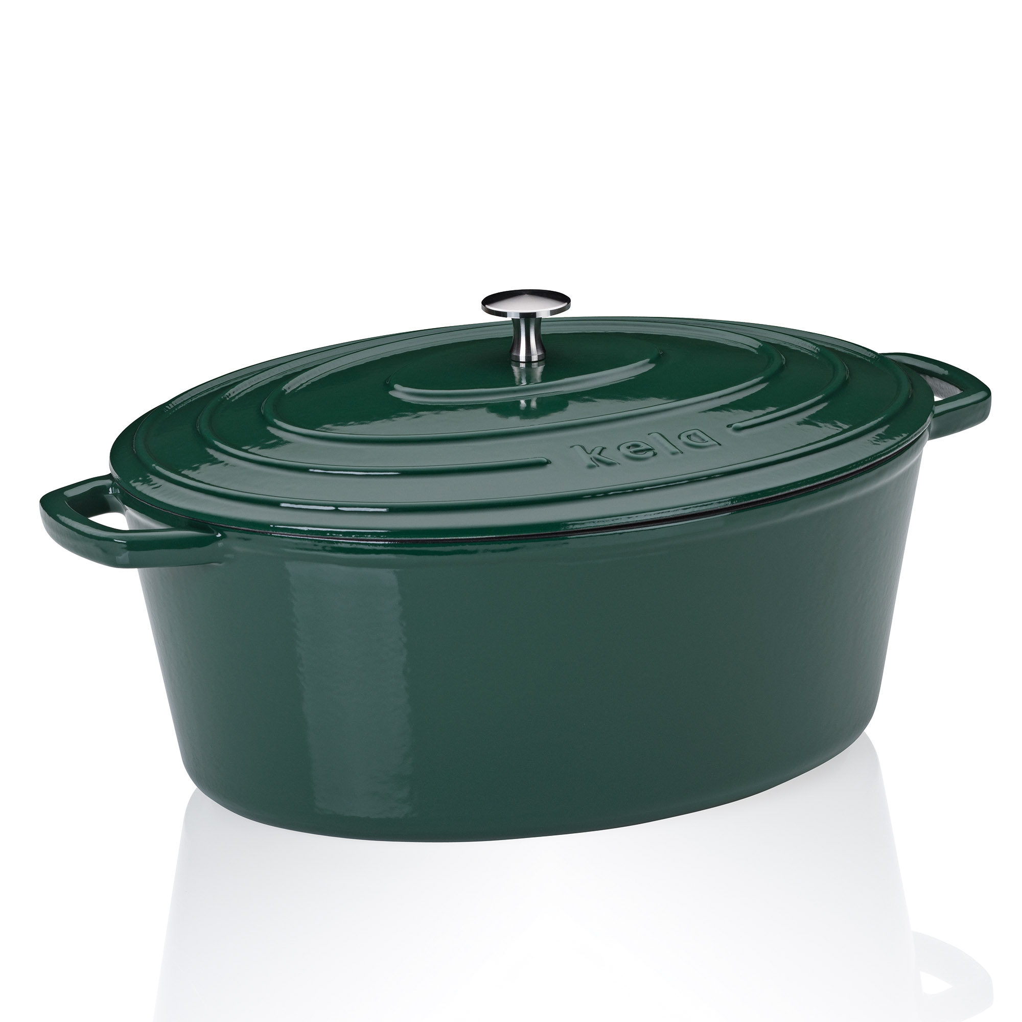 KELA Bräter Cocotte CALIDO Gusseisen emailliert 36 cm oval 9,3 Liter smaragdgrün