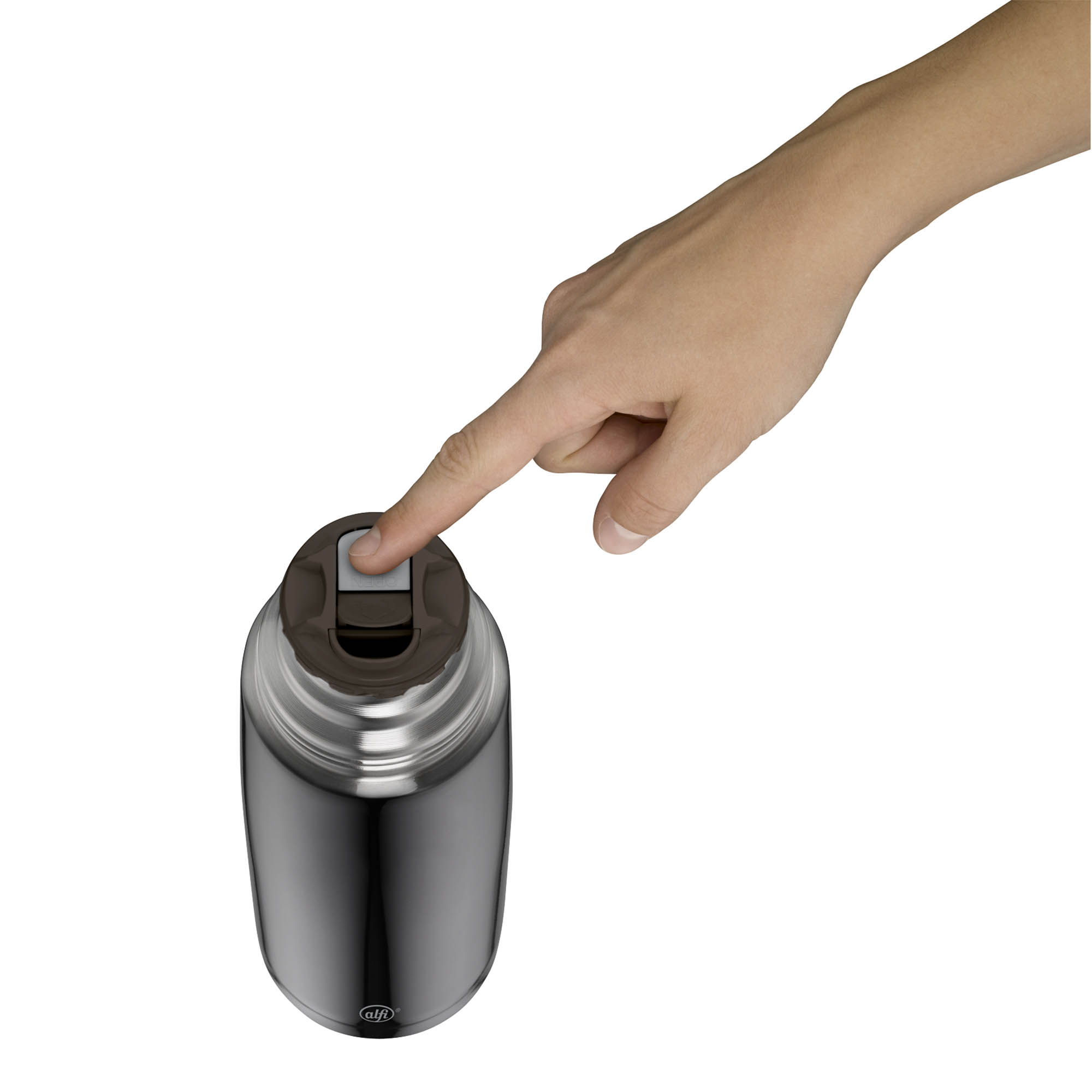 ALFI ISOTHERM PERFECT 0.75-litre stainless steel vacuum flask with automatic cap, cool grey