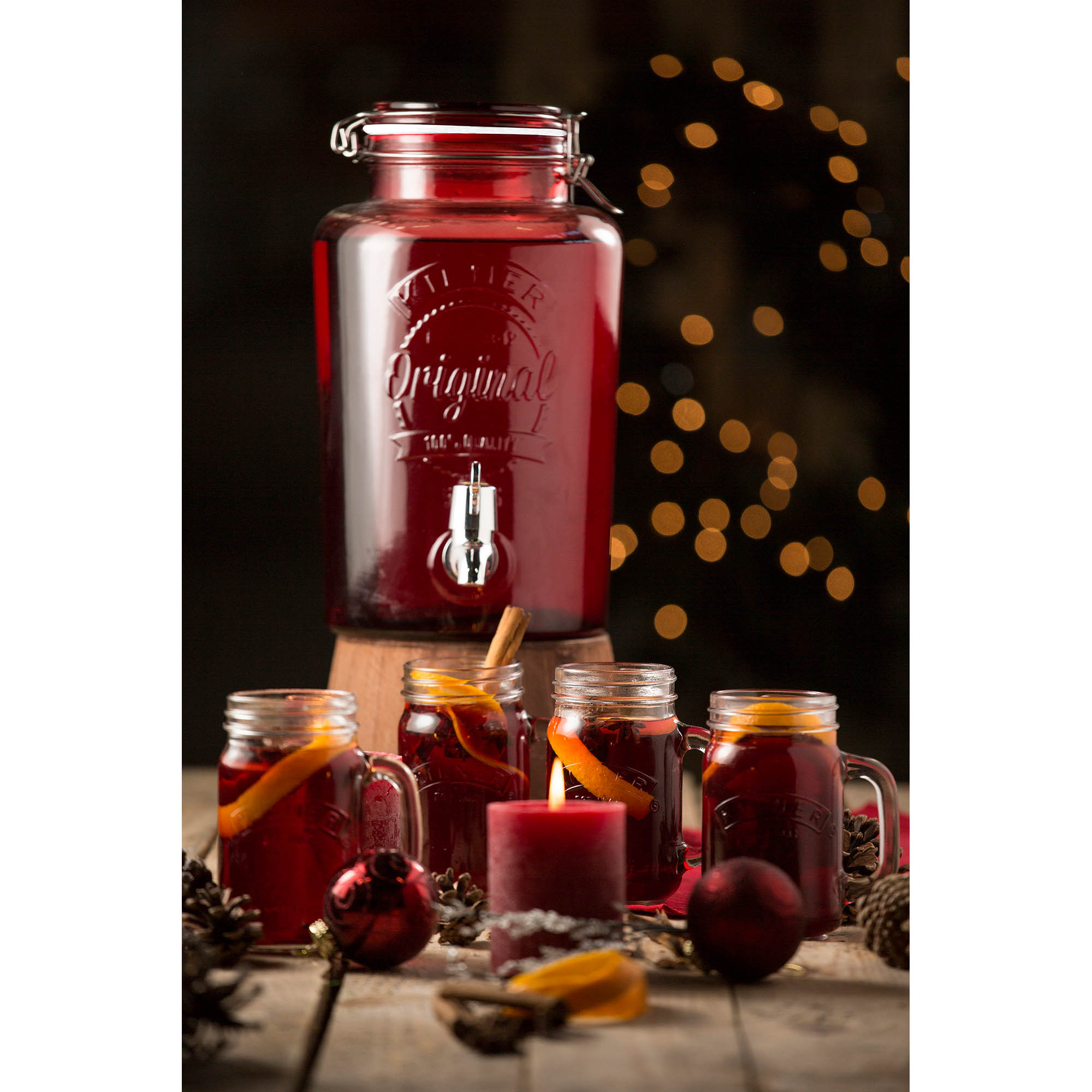 KILNER Getränkespender 8 Liter aus Glas rund mit Bügelverschlussdeckel und Zapfhahn